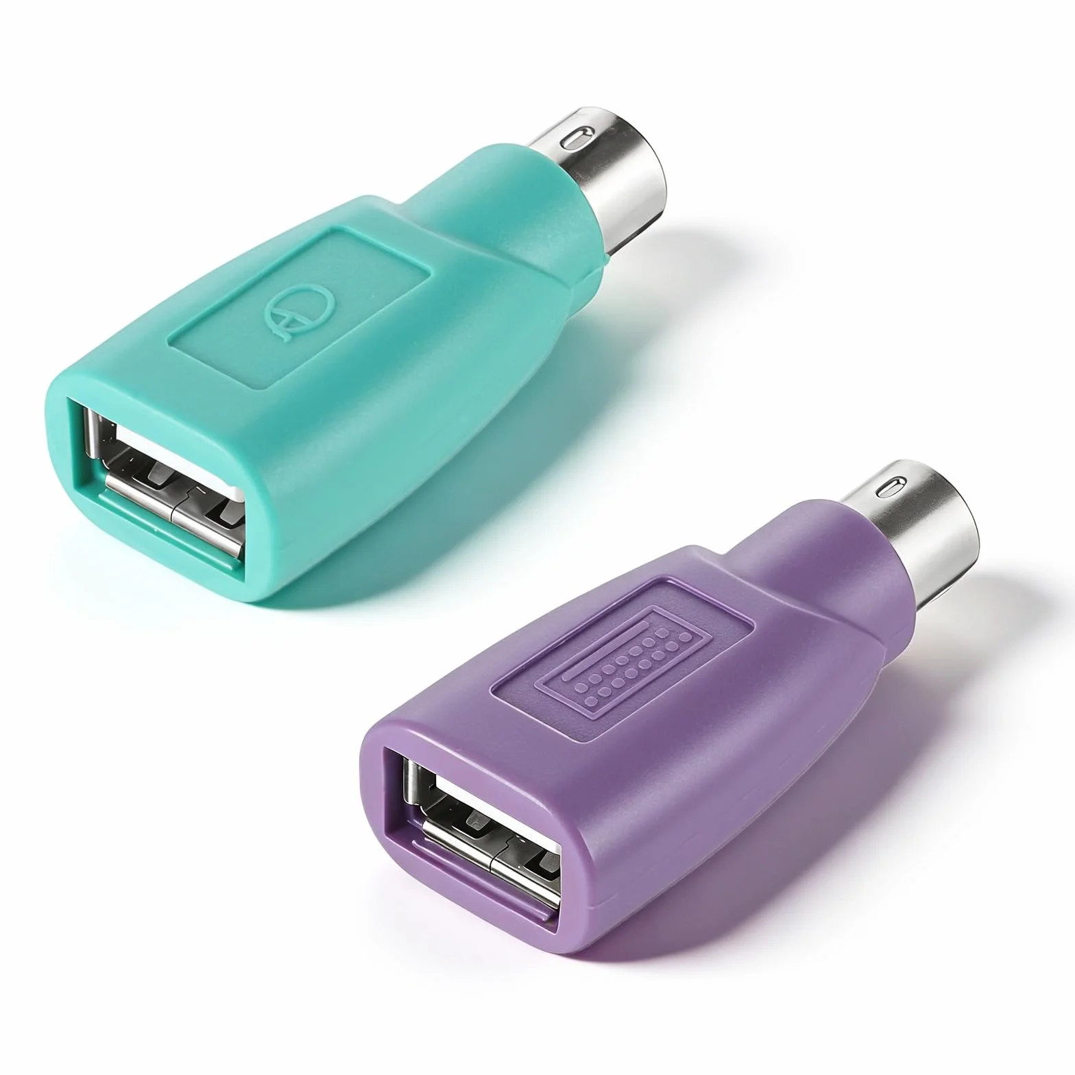 Xthrotsenk 2 adattatori PS/2 a USB-A da maschio a femmina, adattatori per tastiera PS2, jack PS-2, spina USB A, ricambio per mouse, tastiera, PC, laptop, notebook, viola/verde