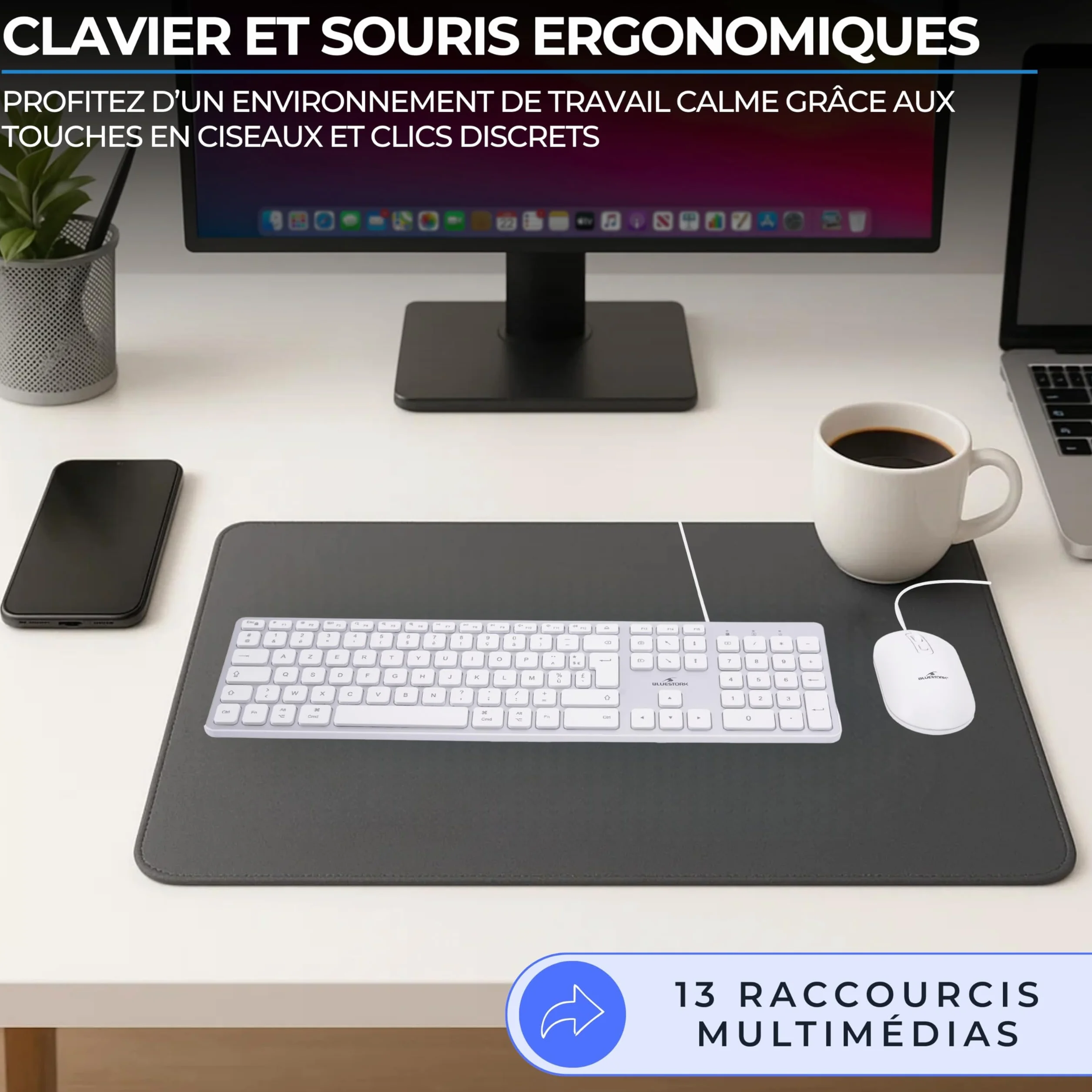 Combo tastiera e mouse cablati - BLUESTORK - KB Mac - Compatibile con Mac - Bianco