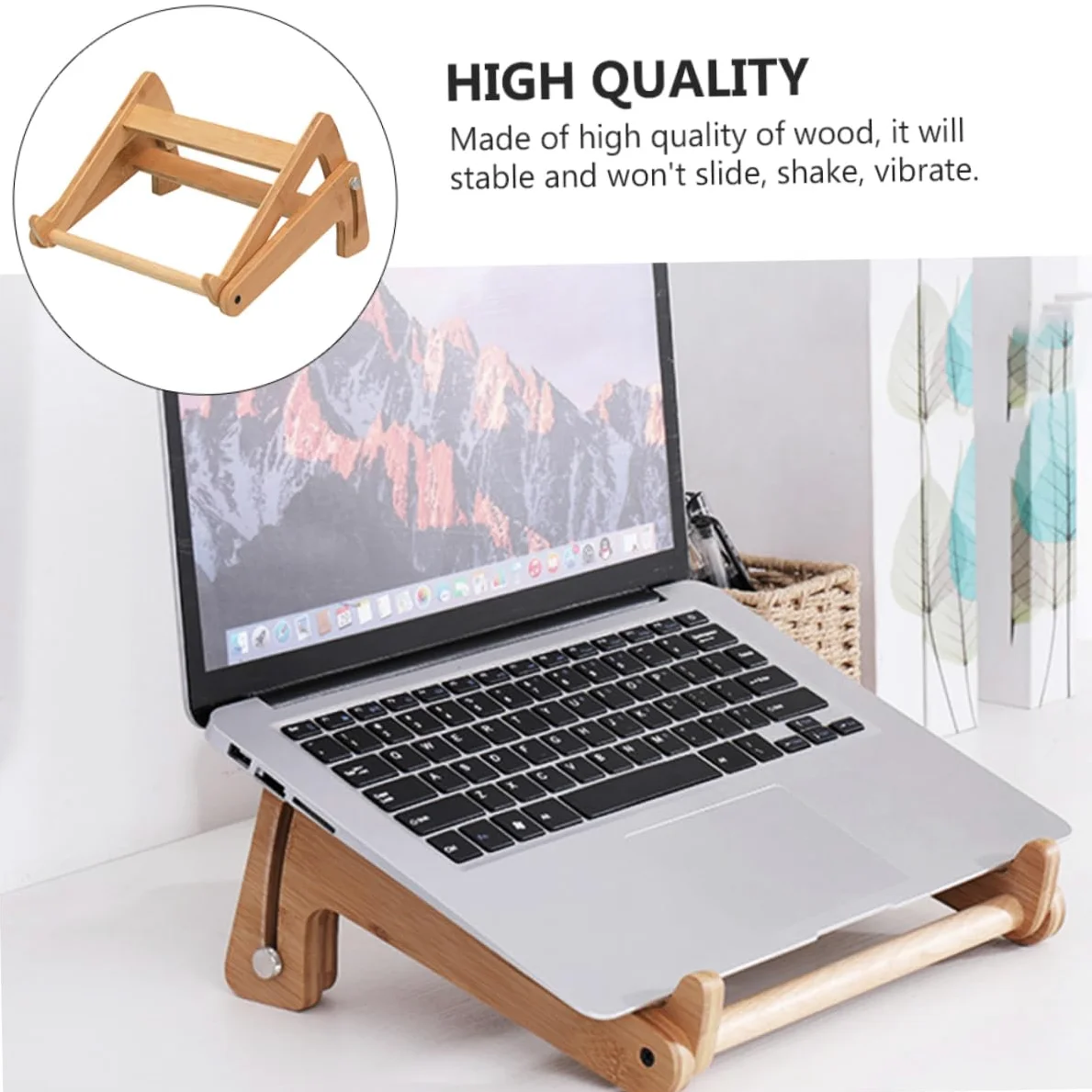 Supporto Altezza Cavo Angoli Design Regolabile Arrotondati, Computer Portatile, in Legno Beige Scrivania, per Laptop, per Ufficio e Casa