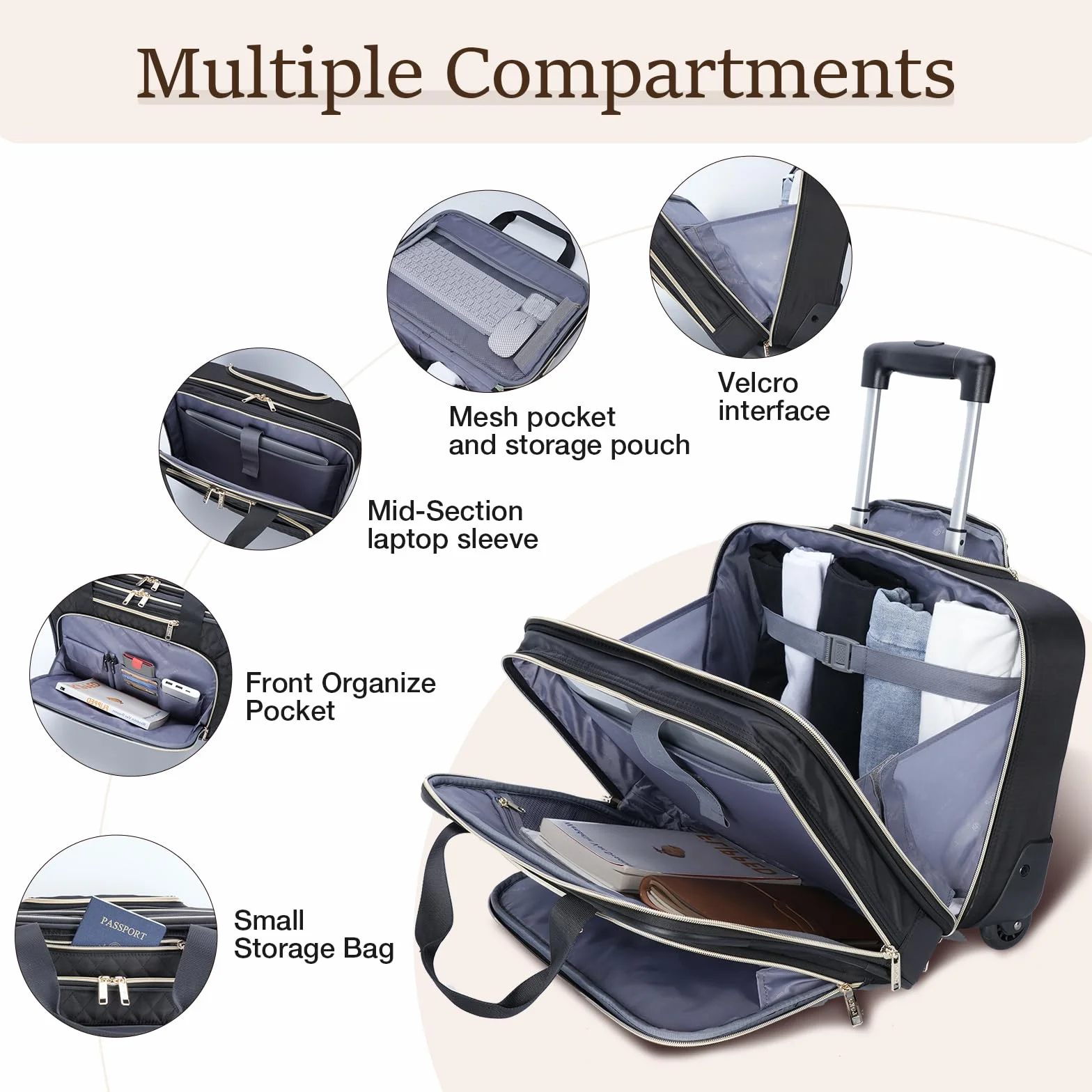 Trolley per Laptop da 15,6" con Ruote, Valigetta Impermeabile per Viaggi e Affari, Nero