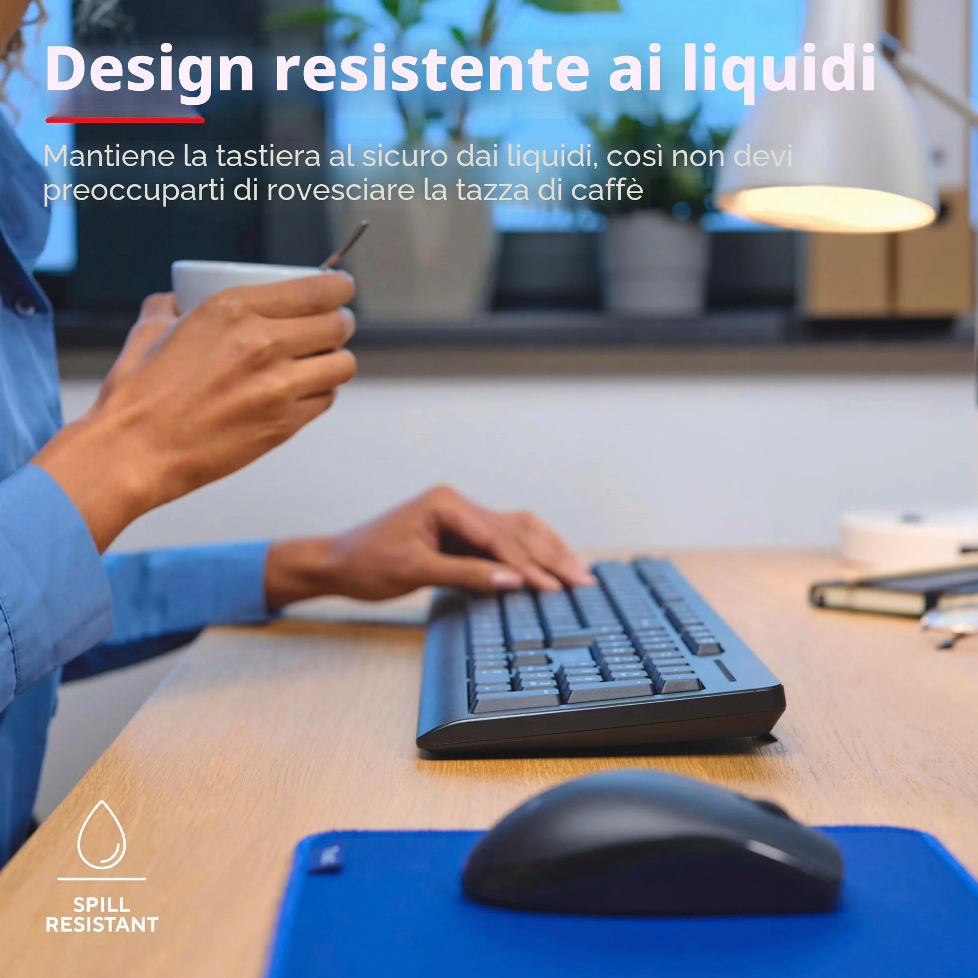 Trust Primo, set di mouse senza fili, layout tedesco QWERTZ, tasti piatti, resistente agli spruzzi, mouse wireless ambidestro con ricevitore USB, tastiera wireless per PC, computer laptop Mac