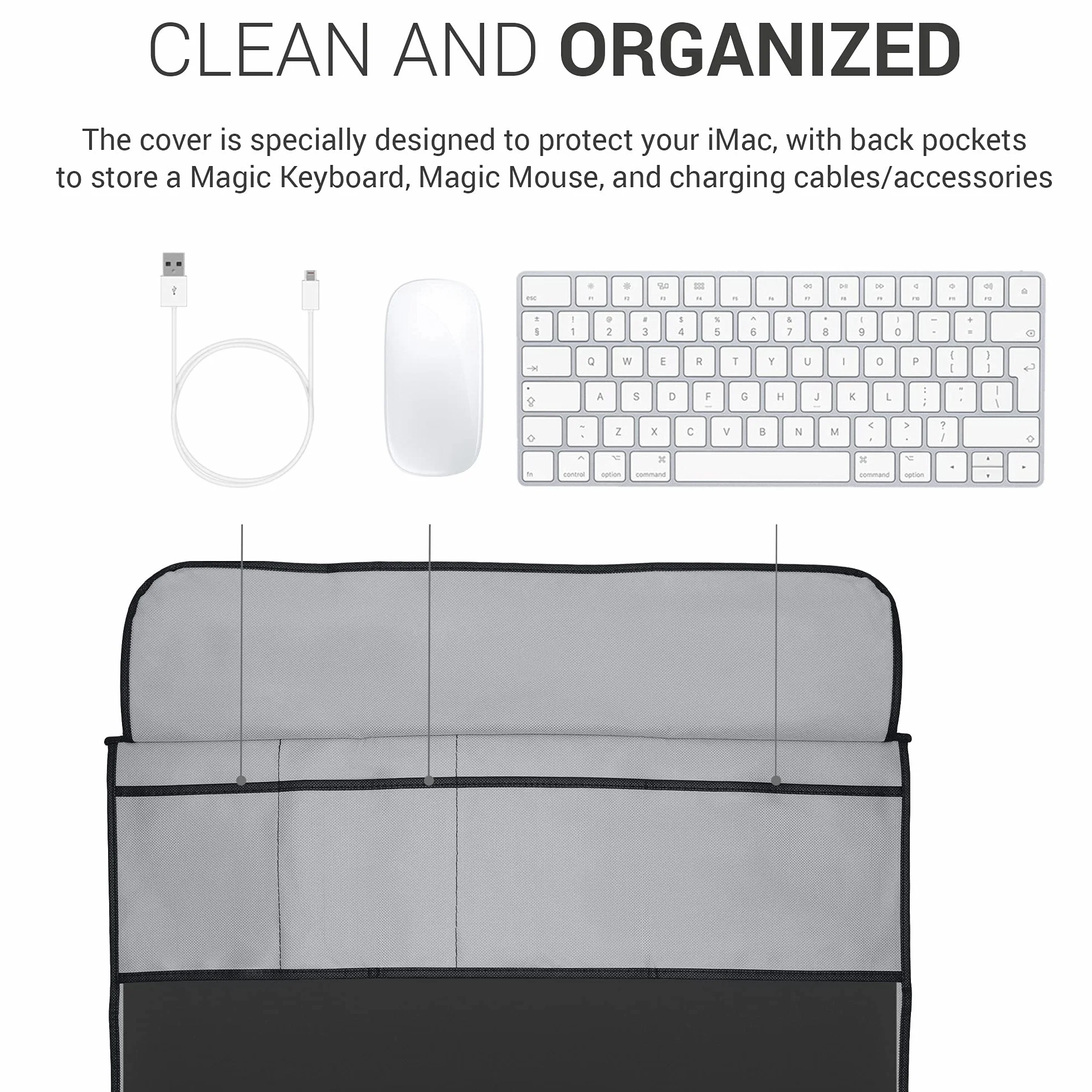 kwmobile Custodia 4in1 Compatibile con Apple iMac 24" - Fodero Monitor, Case Tastiera, Cover Magic Mouse e Porta-Cavi - grigio chiaro
