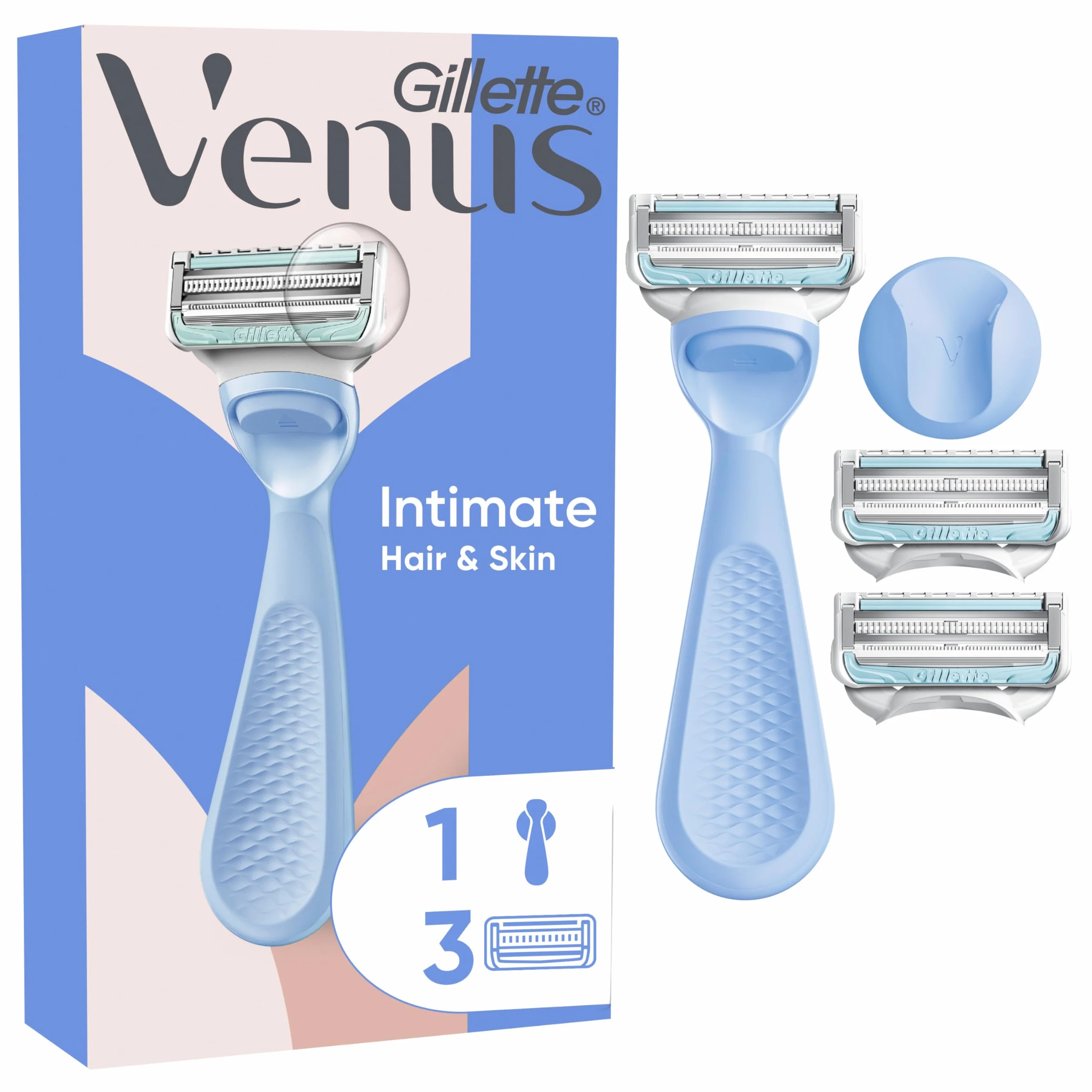 Gillette Venus Rasoio Donna Parti Intime + 3 Lamette Ricambio con Barra Anti-irritazioni