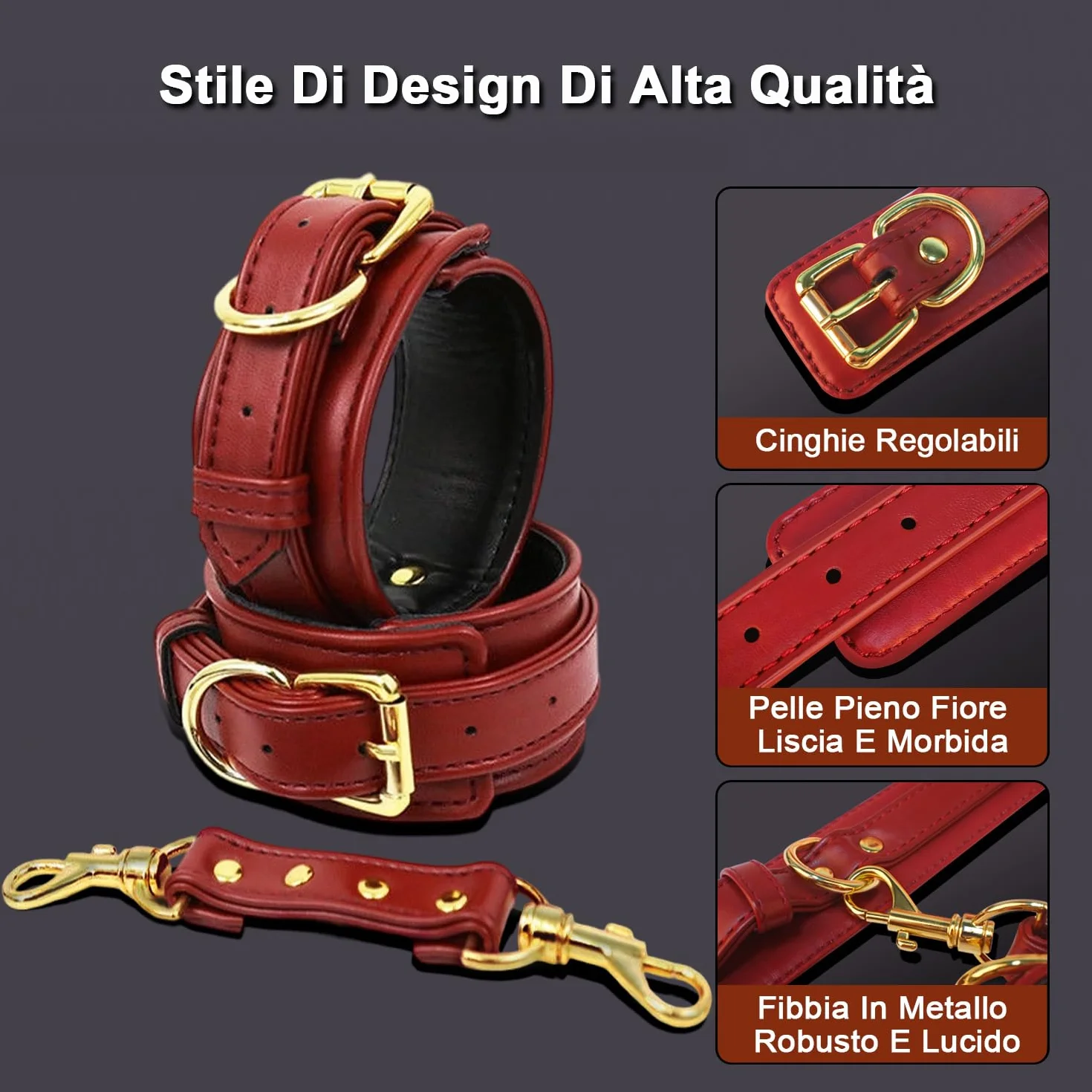 Manette In Pelle Regolabili con Maschera Occhi Kit Coppia Giocattoli Accessori
