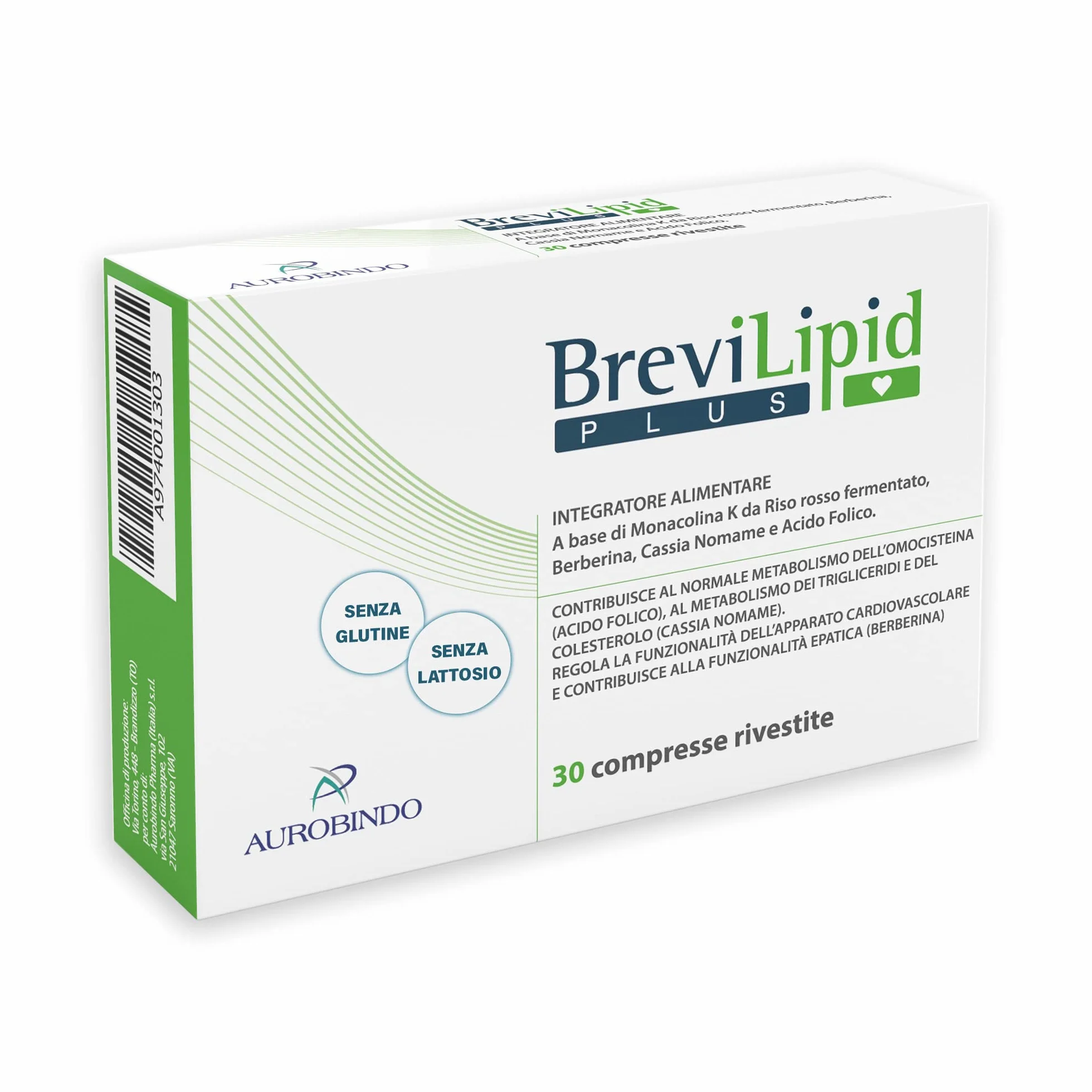 Brevilipid plus 30 compresse - Riso rosso fermentato, Berberina, Coenzima Q10, Astaxantina, Acido Folico