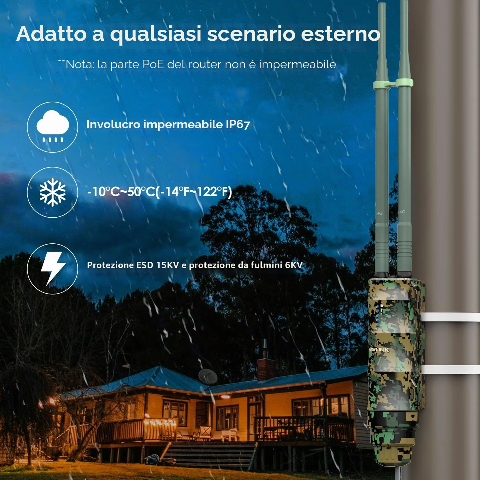 Wavlink N300 Ripetitore WiFi Esterno Potente Antenna Lunga Distanza Cammuffamento - Amplificatore Outdoor PoE Range Extender Access Point - Ideale per Grandi Spazi Remoti