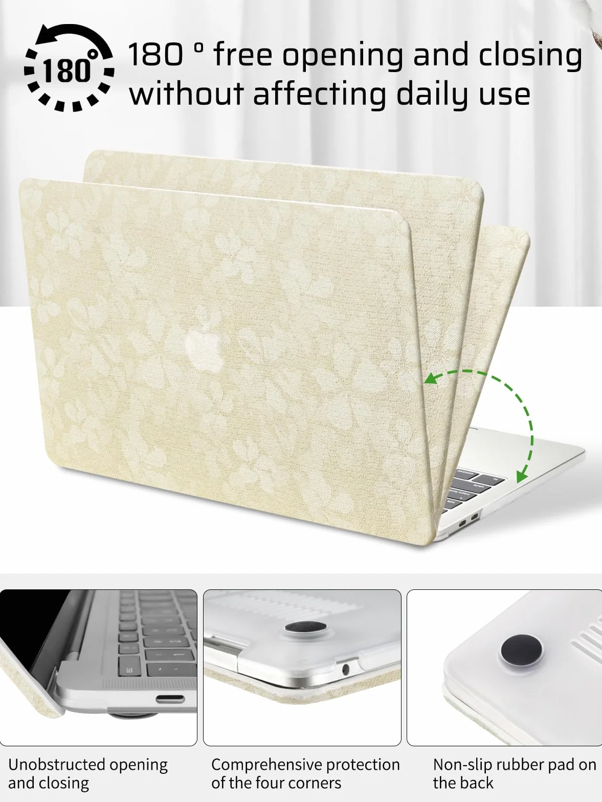 Custodia Compatibile con MacBook Air 13 Pollici 2022 2021 2020-2018 M1 A1932 A2179 M1 A2337 Touch ID Tessuto Cover Plastica Rigid Protettivo Case e Copritastiera (Beige)