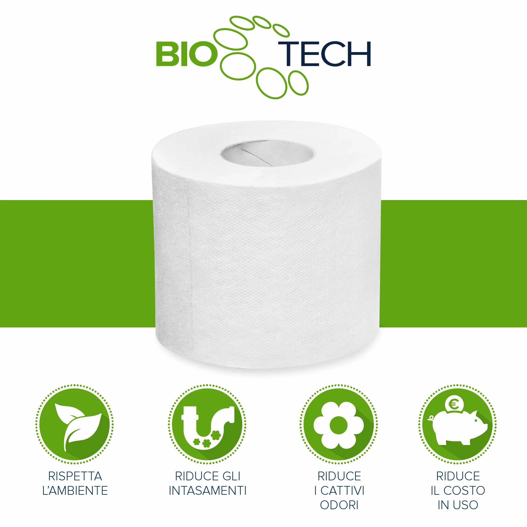 Papernet Bio Tech Carta Igienica 8 Confezioni x 12 Rotoli Pura Cellulosa 2 Veli 18,15m
