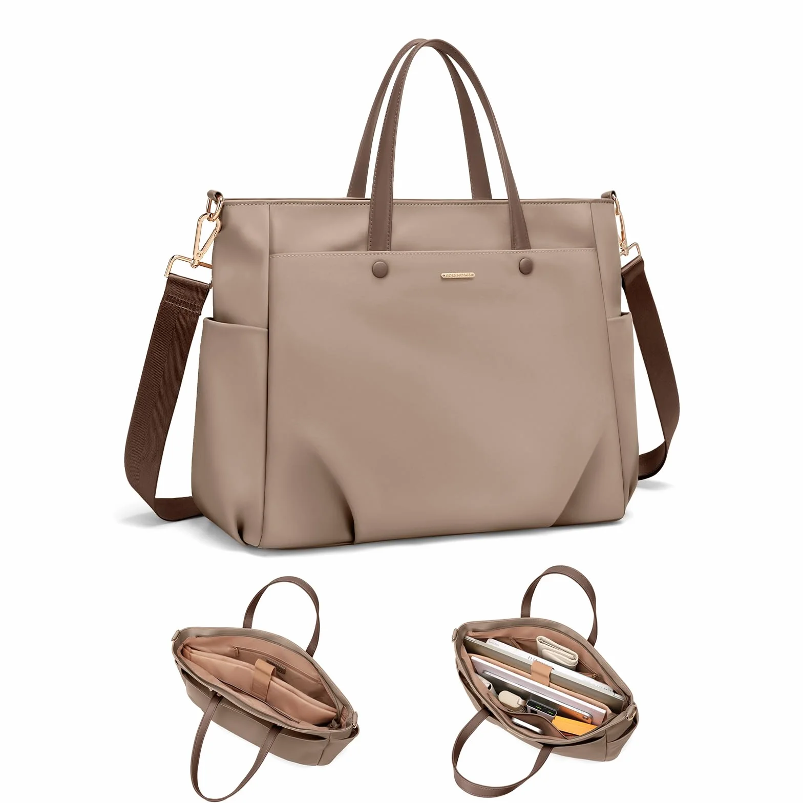GOLF SUPAGS Borsa Tote per Laptop da 15 Pollici, Borsa a Tracolla per Computer Borsas da Lavoro Grande per Donna, Custodia per Laptop Borsas Elegante per Viaggi D'affari (Champagne)