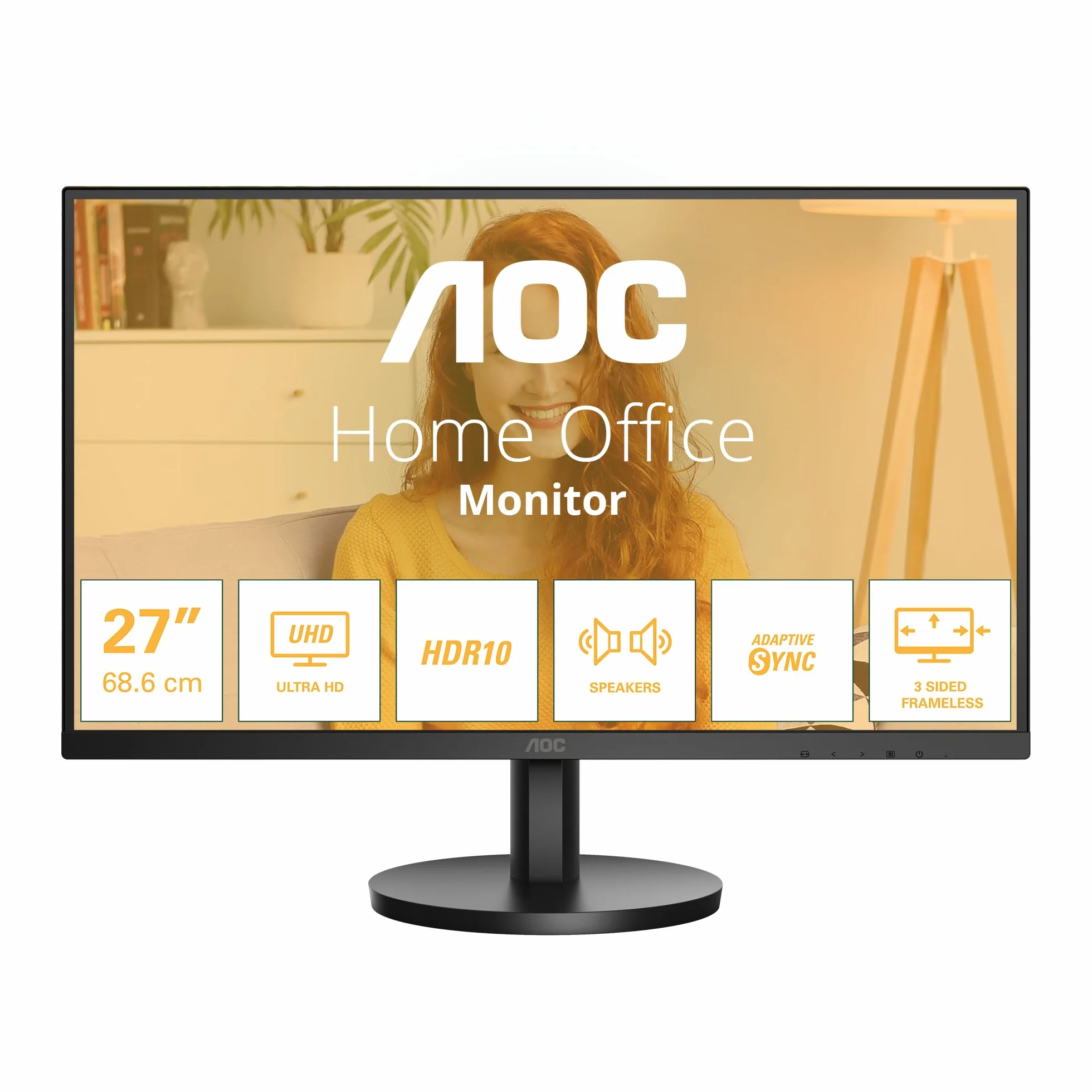 AOC U27B3A - Monitor UHD da 27 pollici, altoparlanti, HDR10 3840x2160, 60 Hertz, HDMI 2.0, DisplayPort 1.4 nero, 27 pollice 4K IPS, 60 Hz