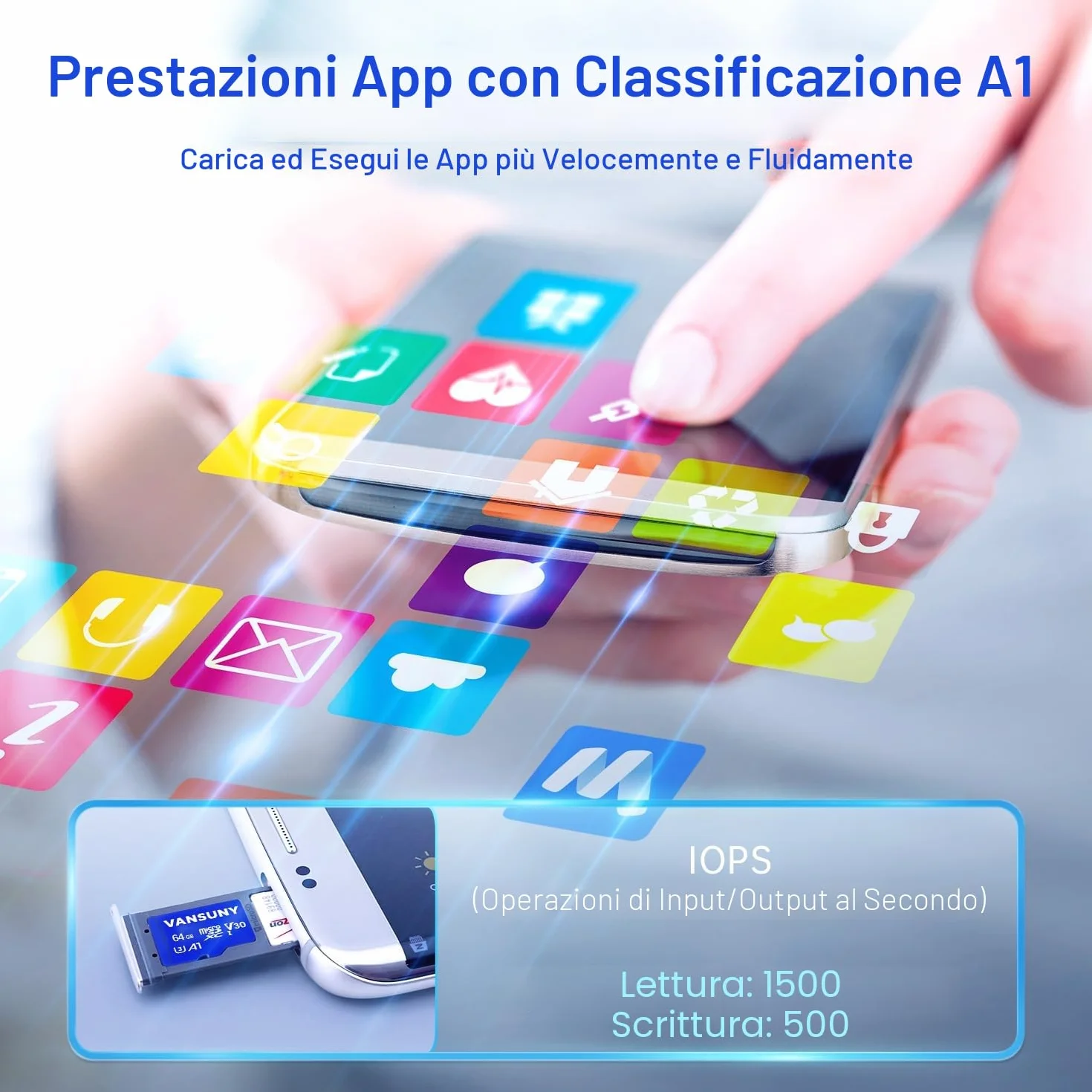 Micro SD 64 GB, Vansuny Scheda SD 64 GB con 2 Schede fino a 100 MB/sec(R), Scheda Micro SD 64GB con Adattatore SD, A1, U3, C10, V30