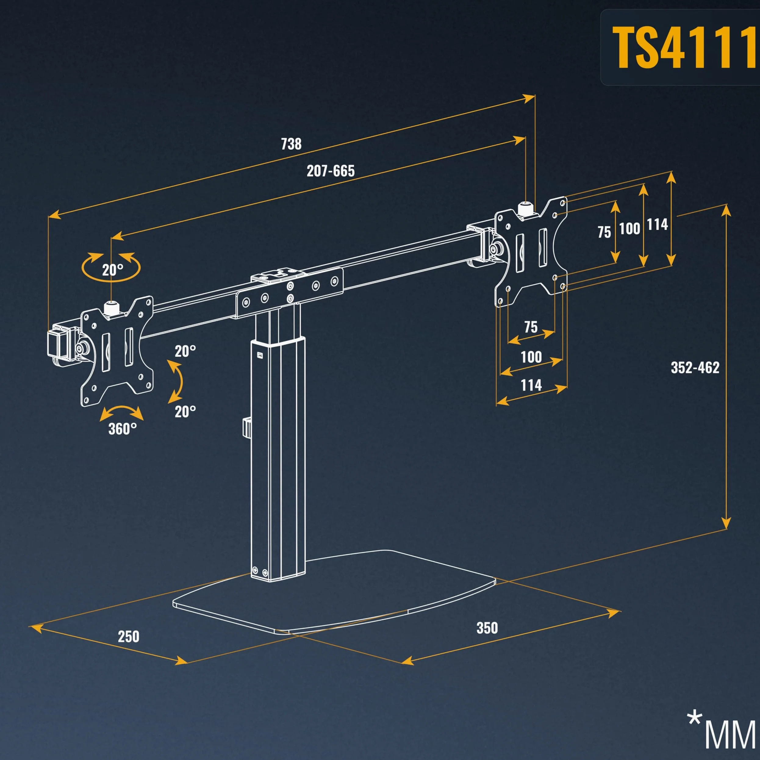 RICOO TS4111 Supporto monitor da scrivania 13-27 pollici per 13 27 pollici girevole inclinabile fino a 8 kg max VESA 100x100