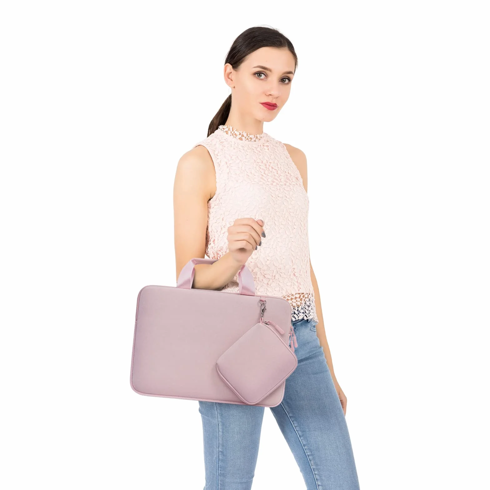 MOSISO 13.3 Pollici Custodia Borsa, 13-13.3 Pollici Porta PC Laptop Compatibile con MacBook Air/Pro 13 / Pro 14, HP Dell ASUS, Borsa Computer Neoprene Maniglia&Borse Piccola Staccabile, Rosa