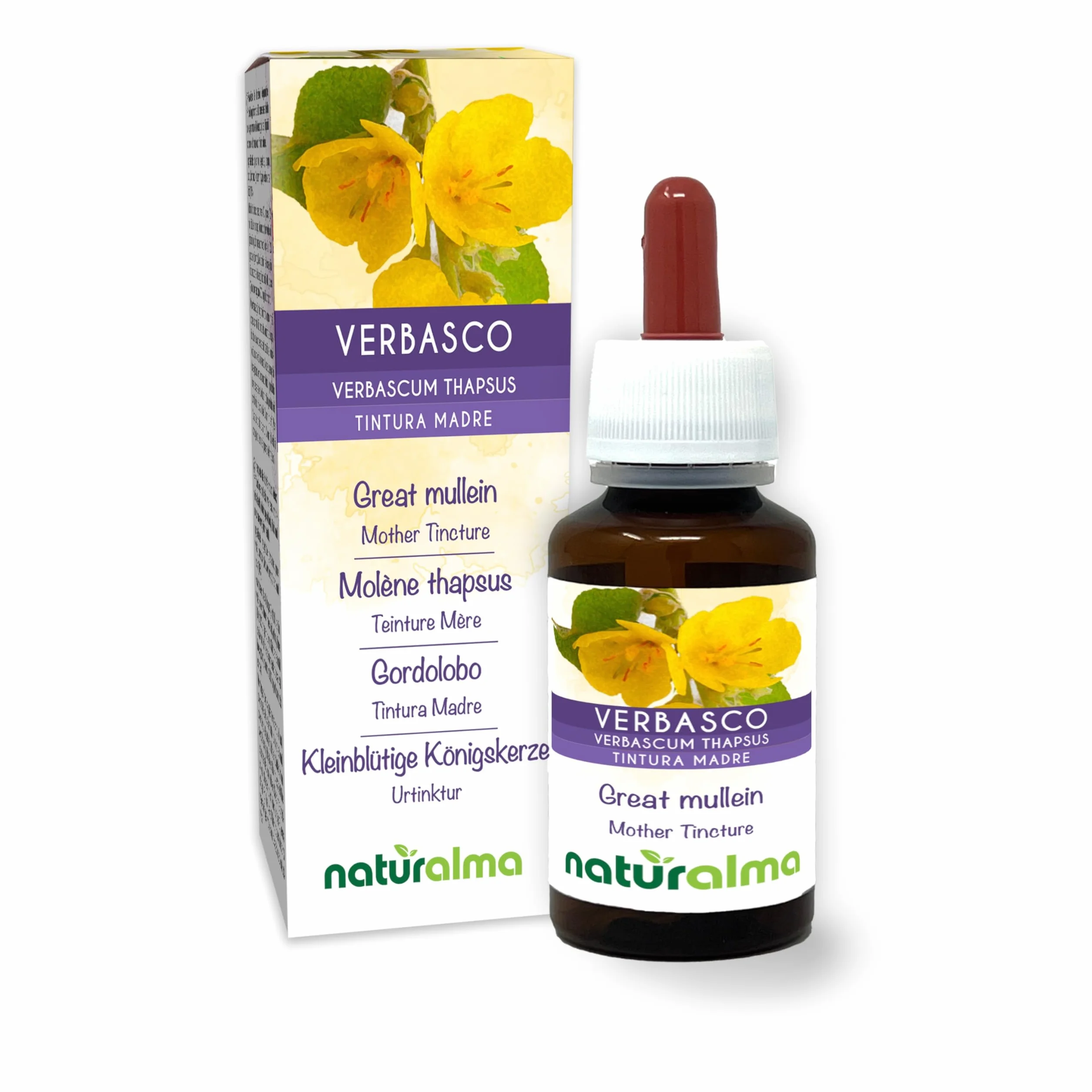 Naturalma Verbasco Tintura Madre analcoolica fiori e foglie 60 ml Integratore alimentare Vegano
