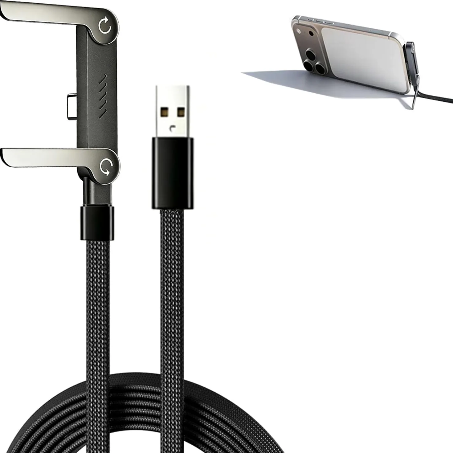 Cavo di ricarica rapida da USB A a tipo C da 60 W con supporto pieghevole per telefono, cavo di ricarica in nylon intrecciato da 1 m, 480 Mbps, sincronizzazione dati USB-C cavo di ricarica per