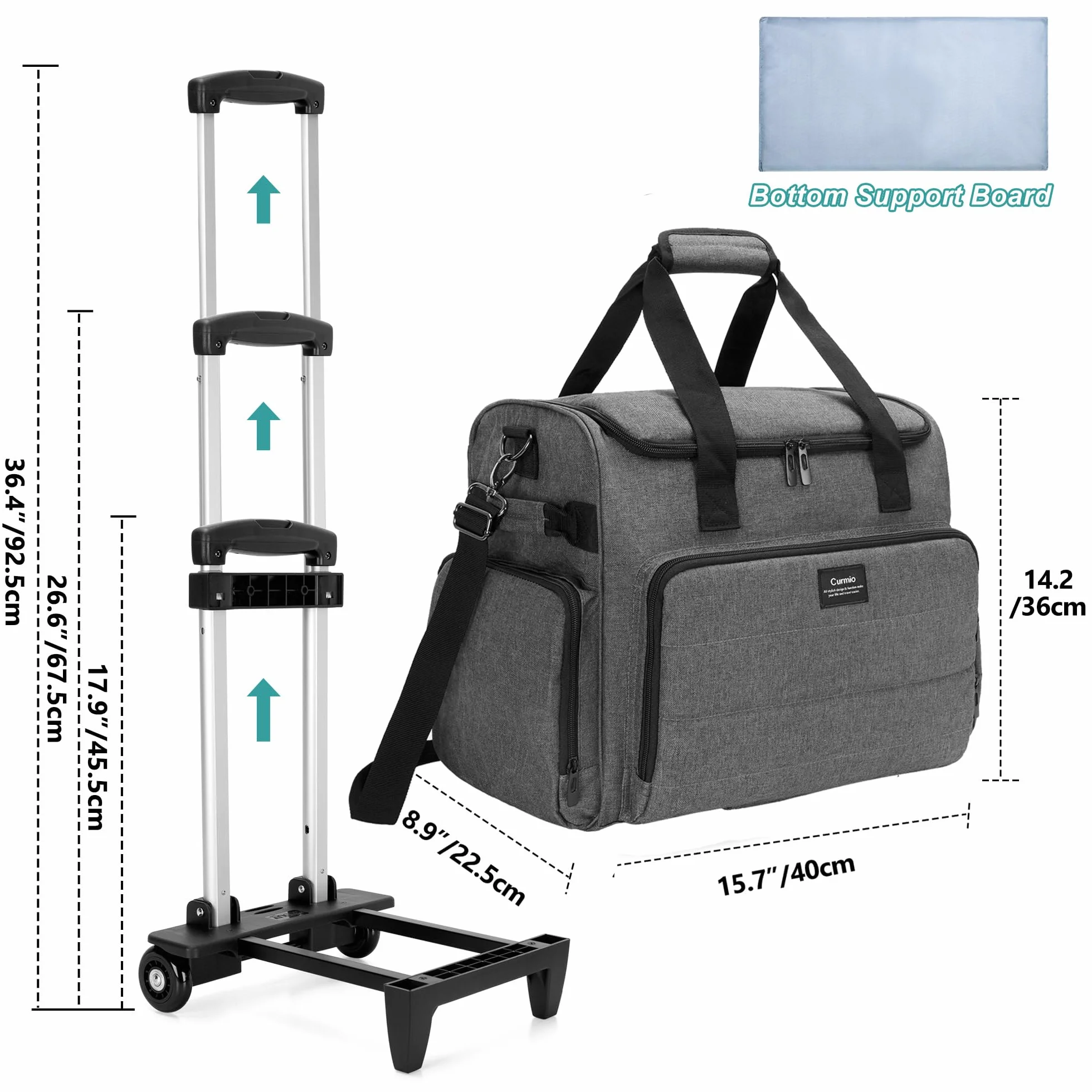 CURMIO Borsa da Insegnanti con Rotelle, Scomparto Organizzatore File Espandibile, Grigio