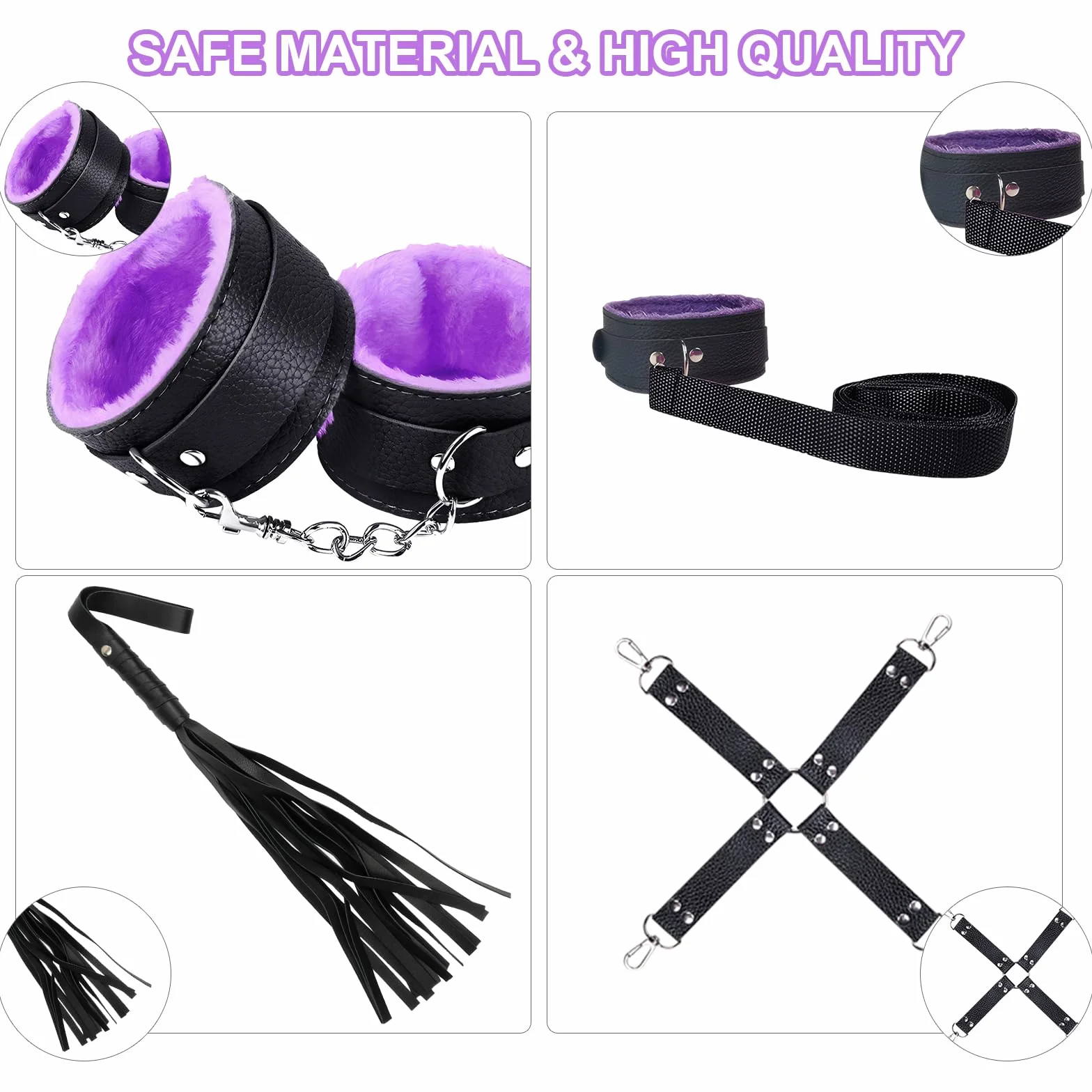 Bondage Sex Toys Set 13 Pezzi BDSM Kit Regolabile Manette SM Pelle Fetish Plug Anale Frusta Erotica per Principianti Coppie