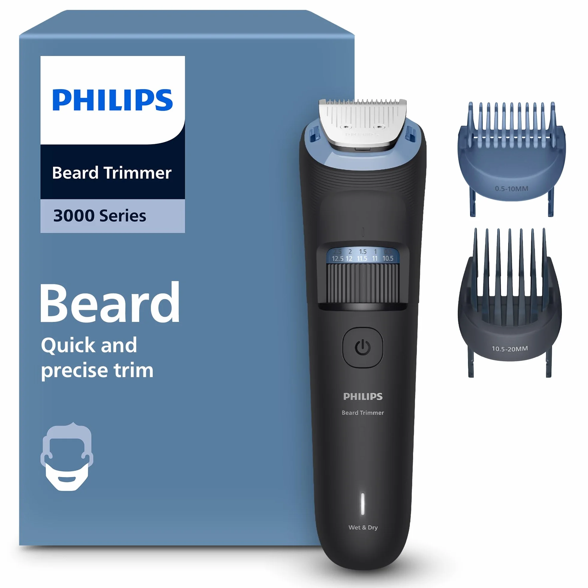 Philips Serie 3000 Regolabarba BT3660/15, Lame Metallo Autoaffilanti, 40 Impostazioni Lunghezza, Pettine Lift&Trim, Impermeabile, Ricarica USB