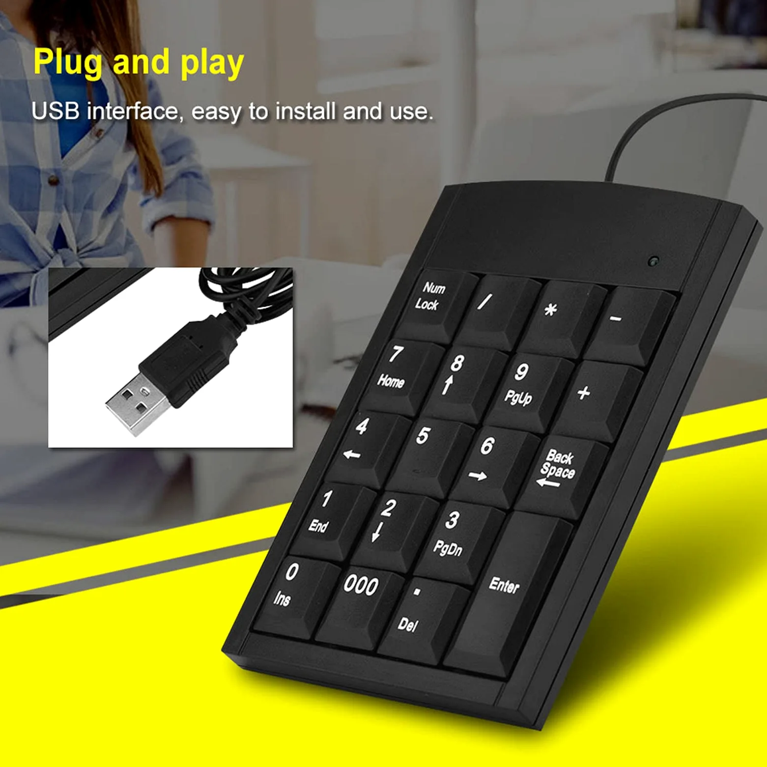 Ejoyous Tastiera numerica, ultra sottile, tastiera numerica meccanica, tastierino numerico USB, 19 tasti, piccola tastiera portatile con cavo da 1,5 m, per laptop, desktop, computer