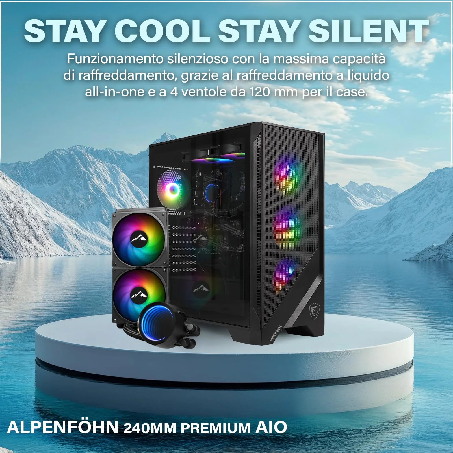 HYPER BYTE® - Gaming PC - Set completo con AMD Ryzen 7 5700G fino 4,6 GHz | 16GB DDR4 | 1TB SSD | Watercooling | Monitor 25 pollici | mouse & tastiera | QWERTY| Win11 Pro | Computer fisso per gamer