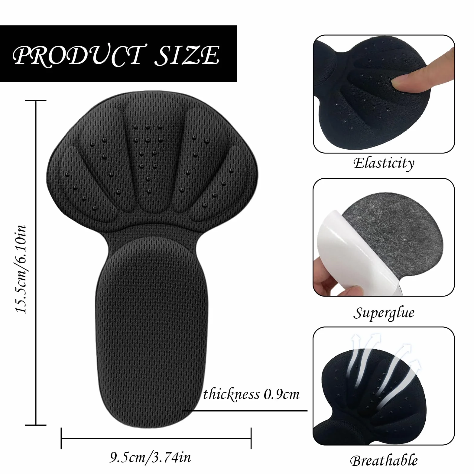 Cuscinetti Per Tallone Solette Anti Vesciche per Scarpe Troppo Grandi (Nero)