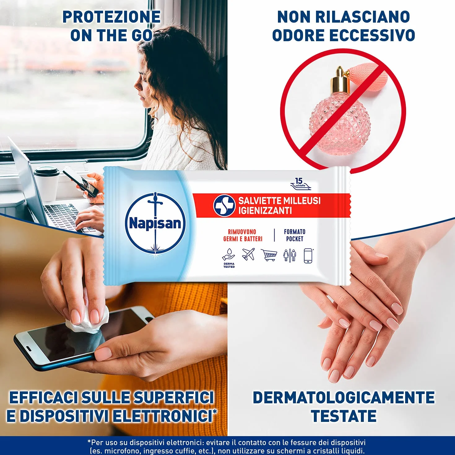 Napisan Salviette Igienizzanti Biodegradabili, Confezione da 14x15, Igienizzante Multisuperfici