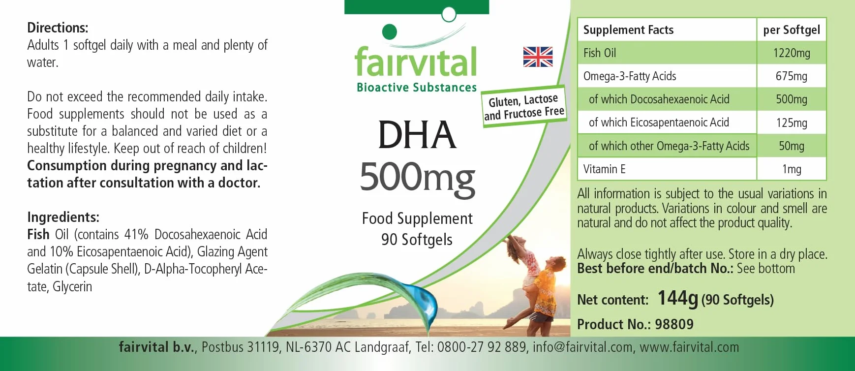 Fairvital Capsule DHA 500 mg 90 softgel Olio di Pesce Alto Dosaggio