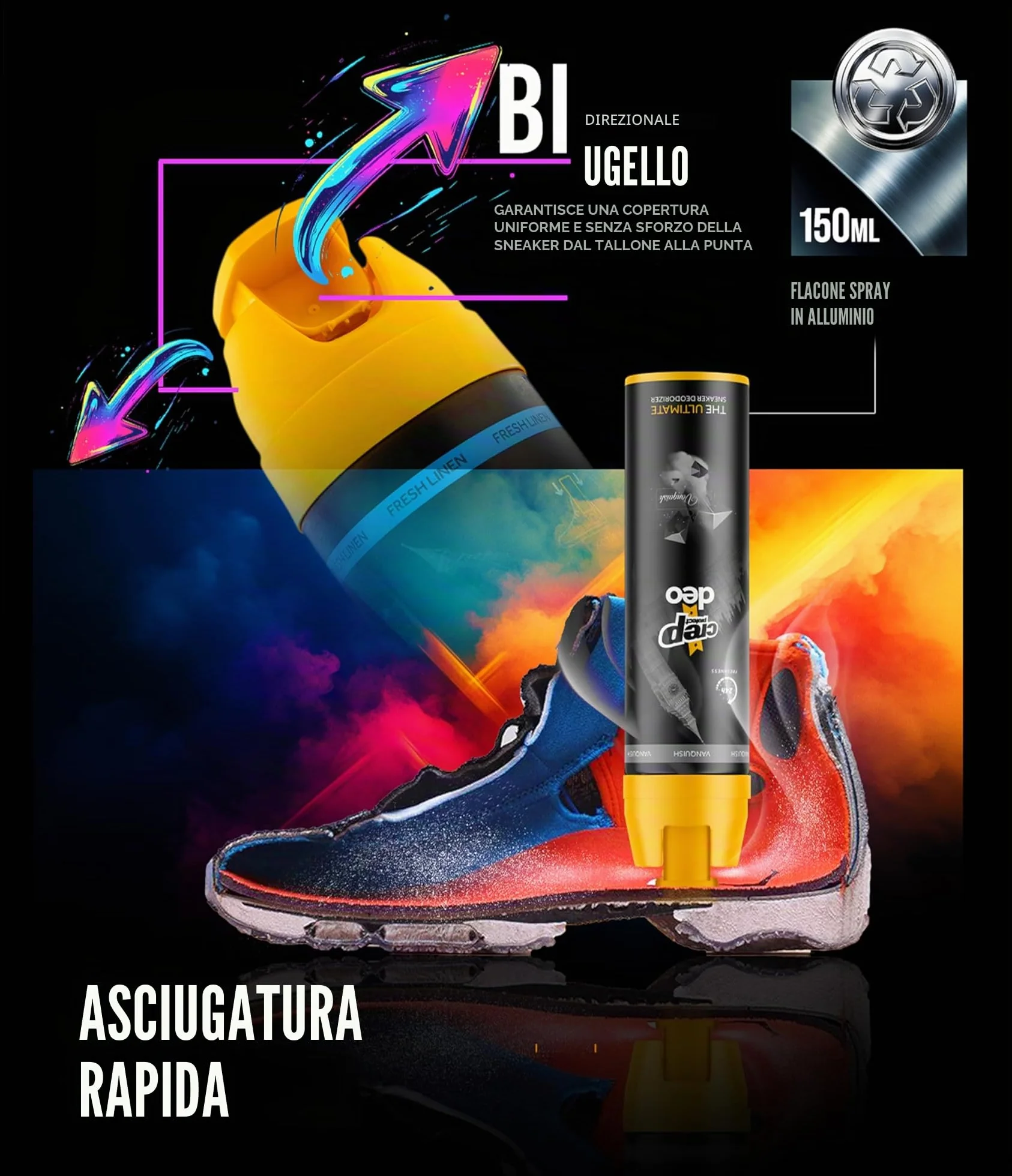 Crep Protect Shoe Deodorizer Spray 24-Hour Odor Protection Residue-Free Formula 150ml