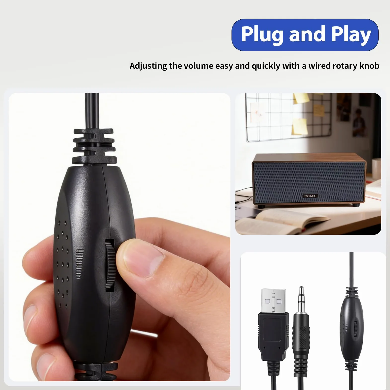 Altoparlanti cablati per computer desktop e laptop, alimentati tramite USB con jack audio da 3,5 mm, bassi ricchi e suono chiaro, per casa, ufficio, gioco (marrone elegante)