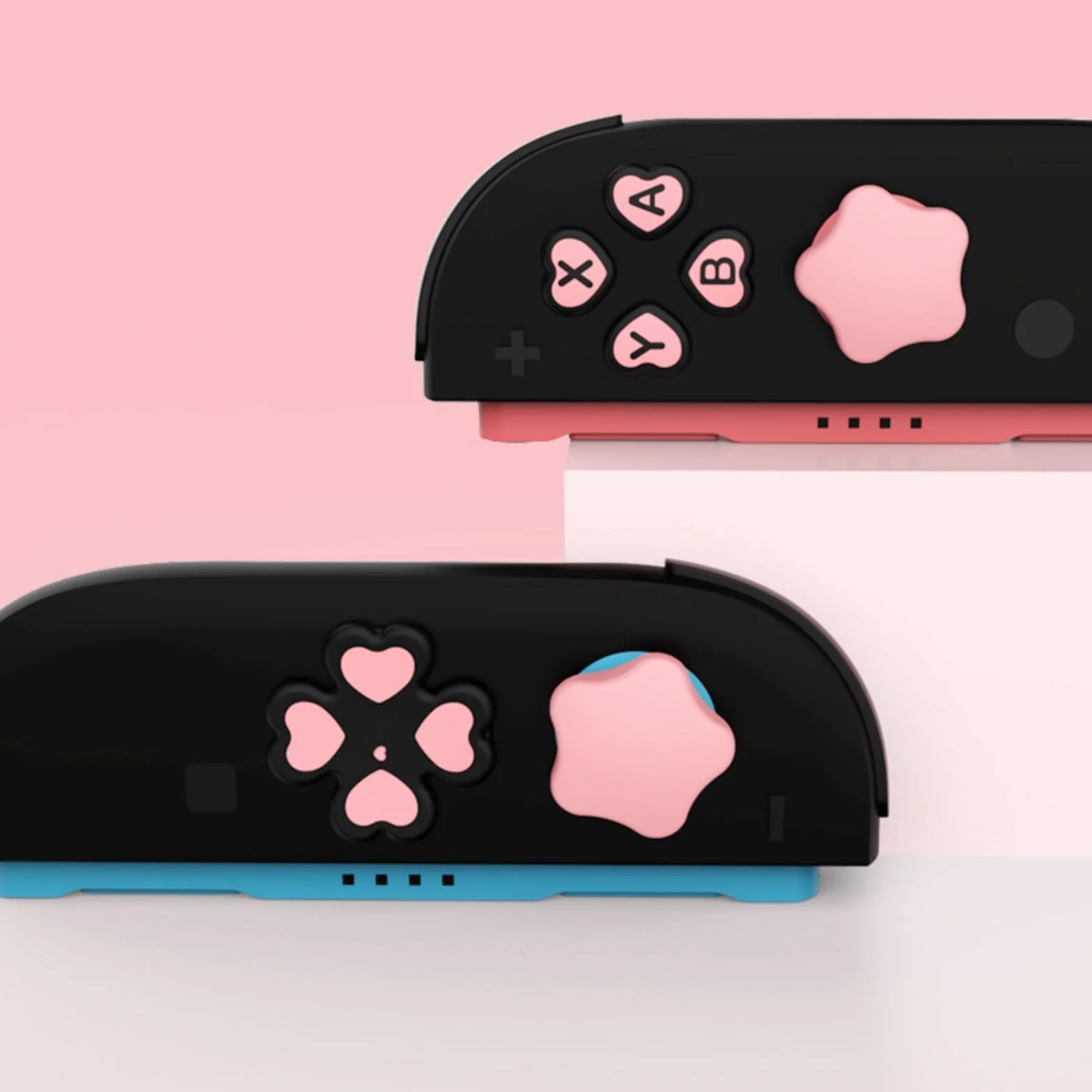 Simpatico set di tappi per tasti in silicone per Nintendo Switch 2, D-Pad e tasti ABXY con adesivi, antiscivolo e morbidi (cuore rosa nero)