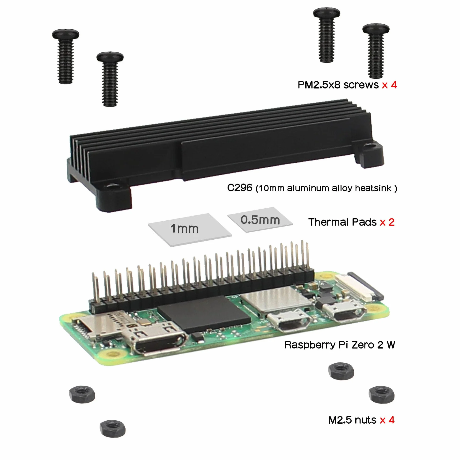 Geekworm Raspberry Pi Zero 2 W Dissipatore di calore, 10mm lega di alluminio Accessori radiatore (C296)