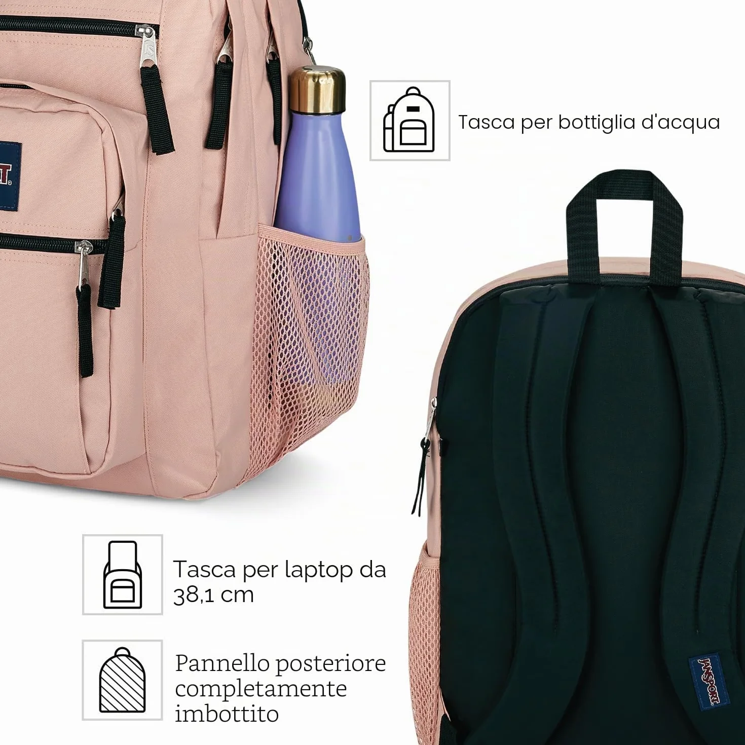 JANSPORT BIG STUDENT Zaino capiente con scomparto per laptop da 15 pollici, Pastel Lilac (Lilac)
