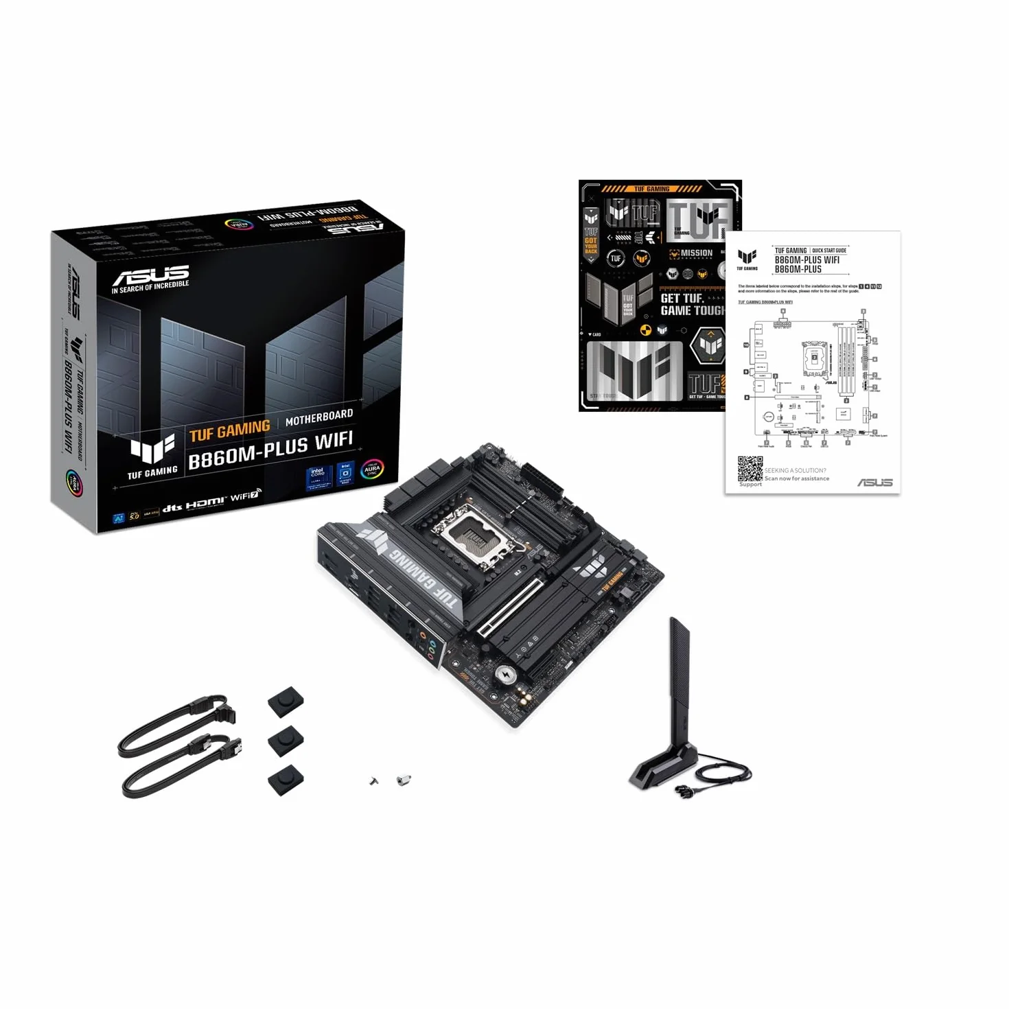ASUS TUF GAMING B860M-PLUS WIFI, Scheda Madre Intel mATX, 12+1+2+1 Fasi di Alimentazione, Slot DDR5, PCIe 5.0, 3 Slot M.2, WiFi 7, Ethernet Realtek 2.5 GB, DisplayPort, HDMI, USB-C 20 Gbps, Nera