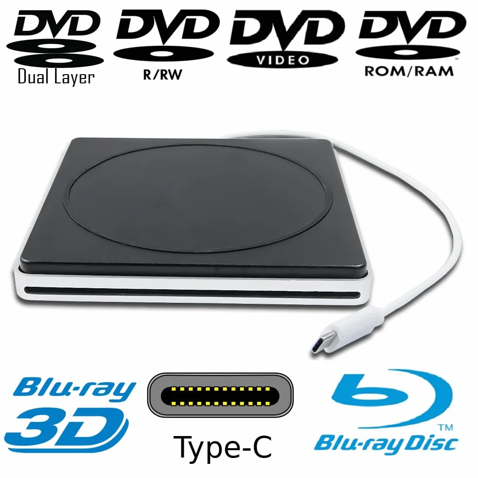 Superdrive USB esterno USB-C per lettore Blu-ray Mac, masterizzatore di CD, DVD, BD, per computer portatile Apple MacBook Air M1 M2 M3 15 13 2020 2018 2017 2022 2019 2024, unità ottica DVD+-RW 6X