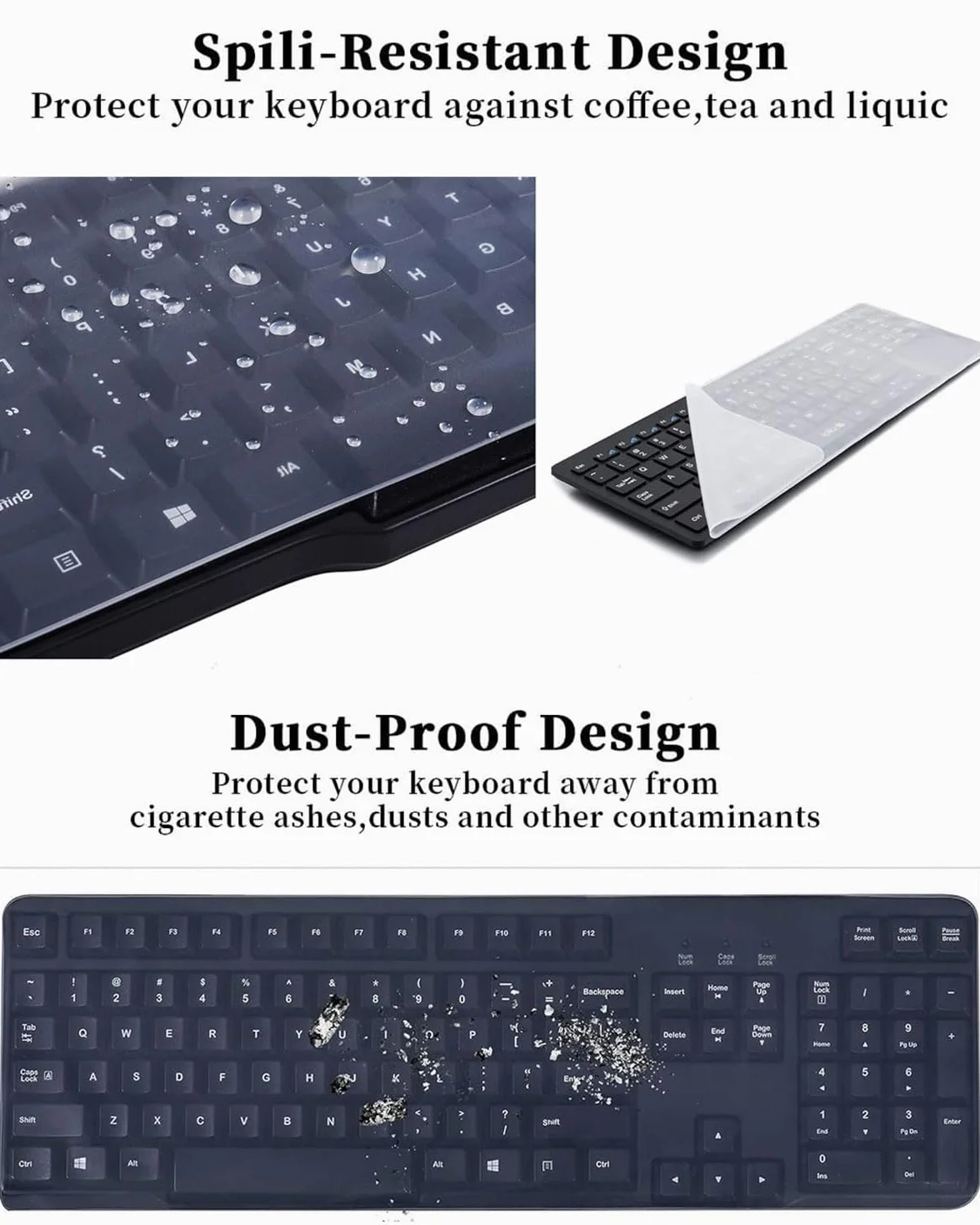 Copri Tastiera - 3 PCS Protezione Universale in Silicone per Tastiera di Computer Desktop