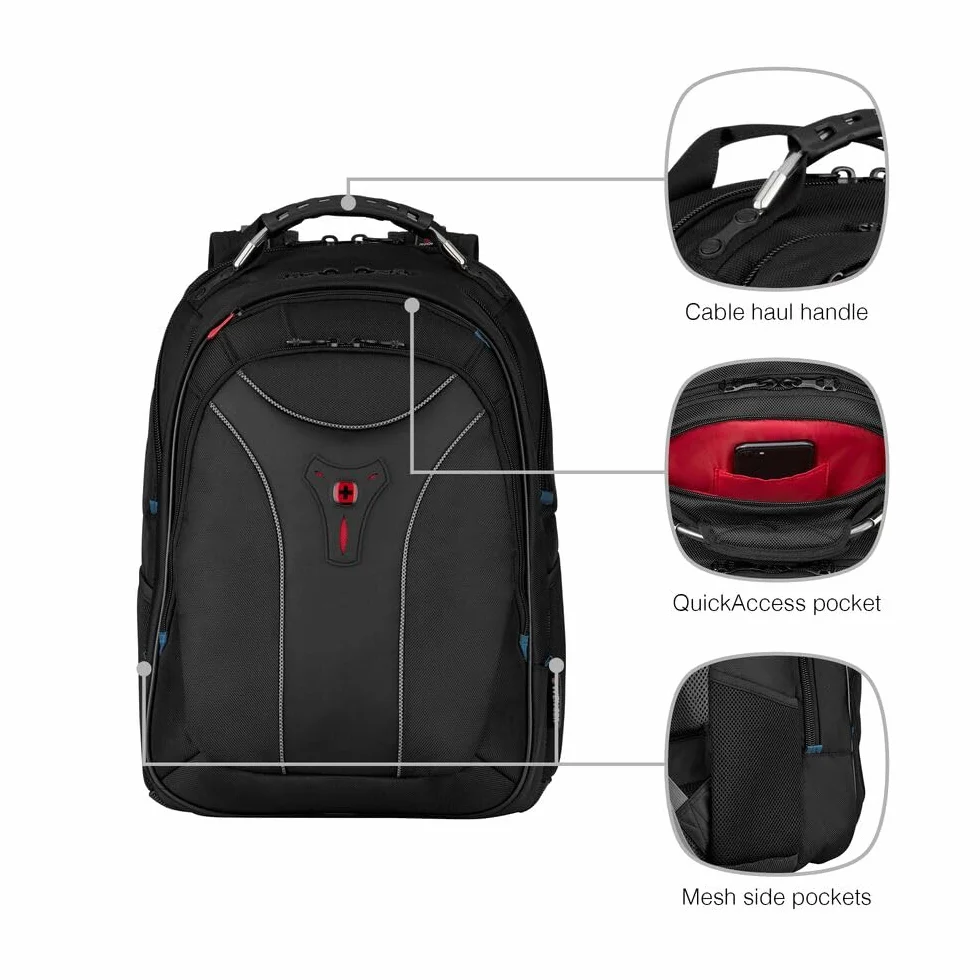 WENGER Zaino Porta PC Carbon, Notebook 17”, Scomparti, 30 l, Uomo Donna, Ufficio Viaggi di Lavoro Università, Nero, 600637