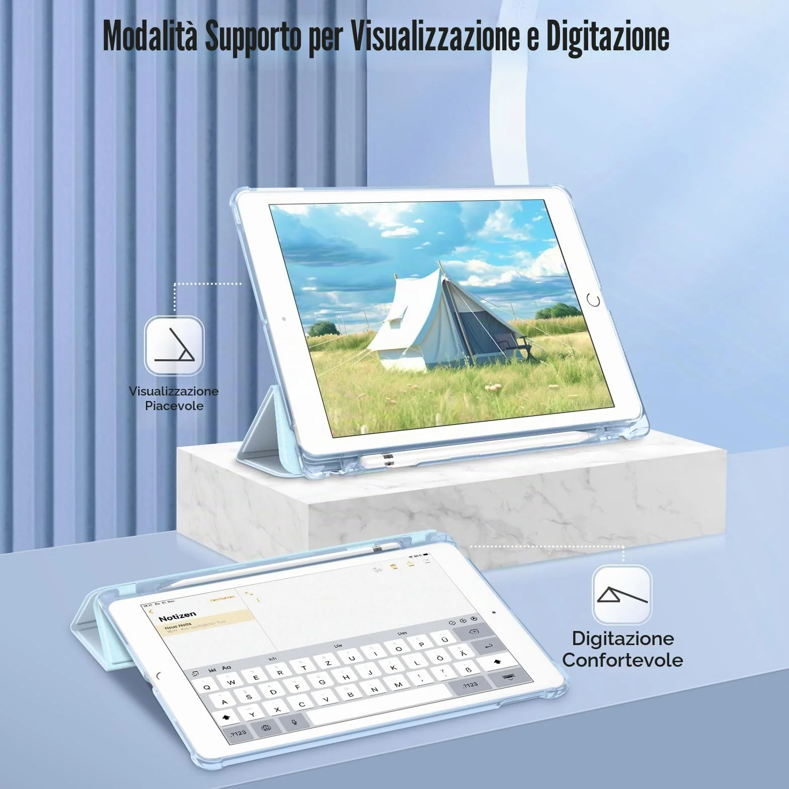 FINTIE Custodia per iPad 10.2 Pollici 9a 8a 7a Generazione con Built-in Pencil Holder, Cielo Blu