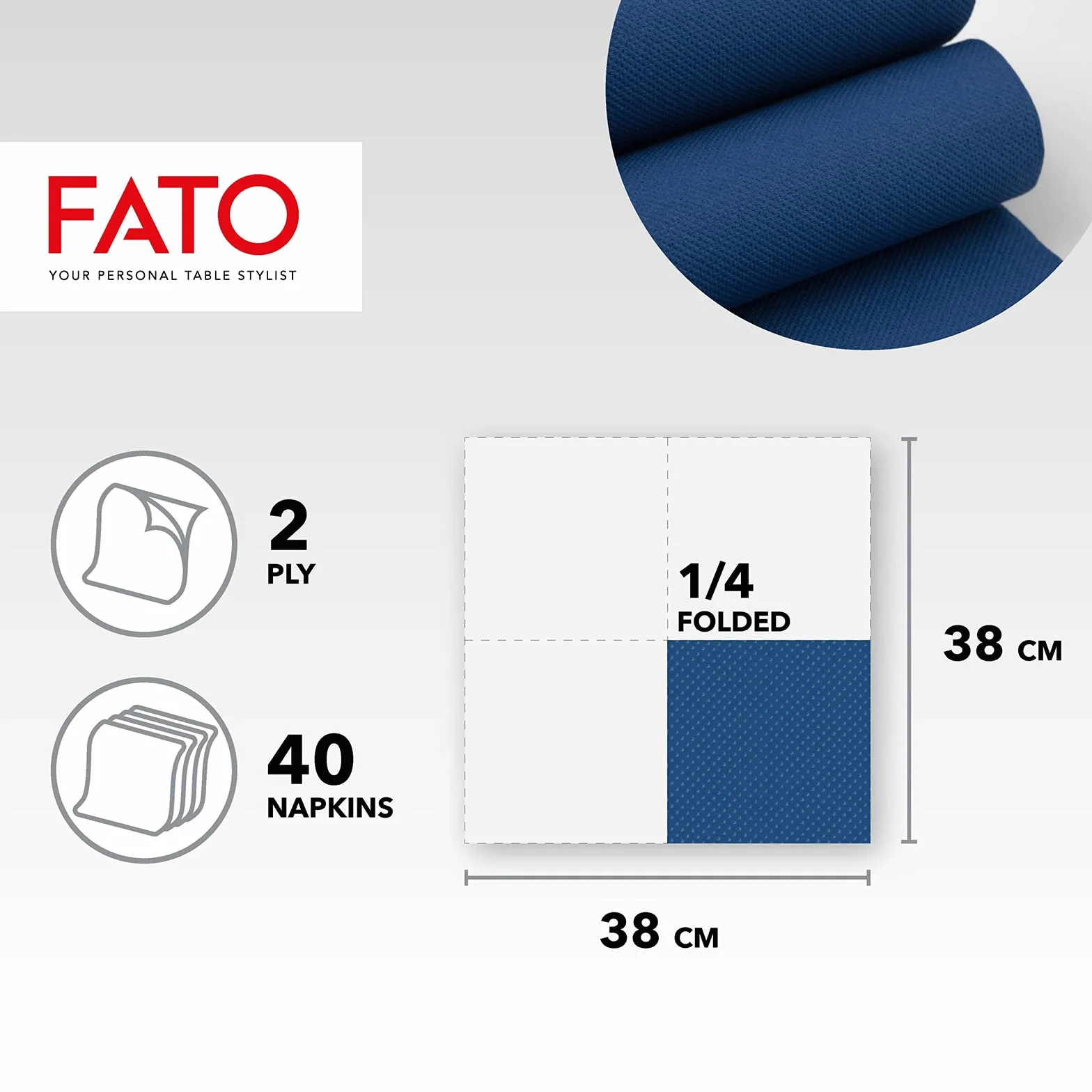 Fato Tovaglioli di Carta Monouso 40 pezzi 38x38 2 veli Blu Notte Carta Cellulosa FSC