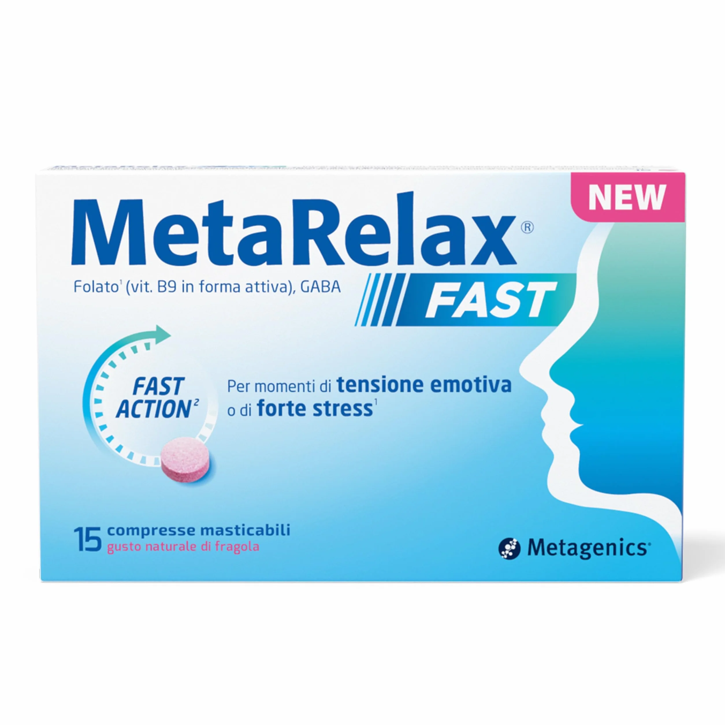 Metagenics MetaRelax Fast 15 compresse masticabili con GABA, folato attivo (MTHF) e magnesio