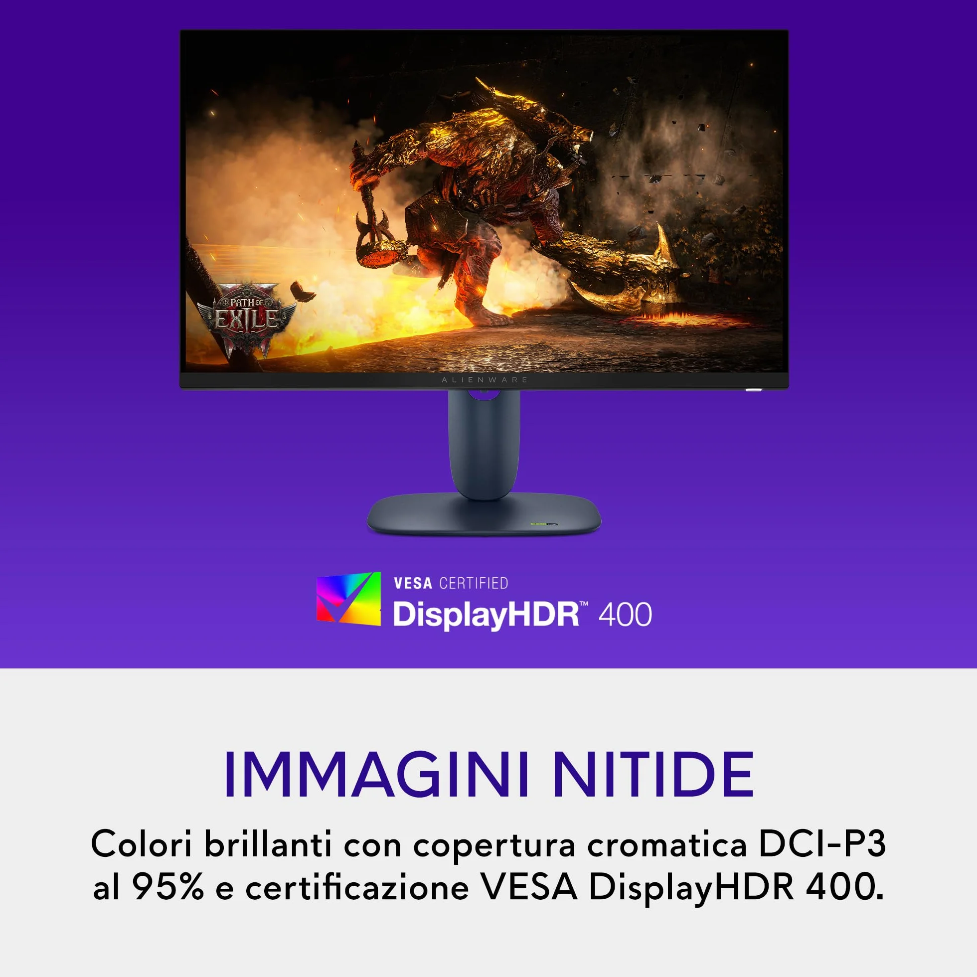 Alienware 27 Monitor Gaming - AW2725DM, QHD (2560x1440), 180Hz, Fast IPS, 1ms, NVIDIA G-SYNC Compatible, AMD FreeSync, 95% DCI-P3, HDR400, DisplayPort, 2 HDMI, 3 USB, 3 Anni di Garanzia
