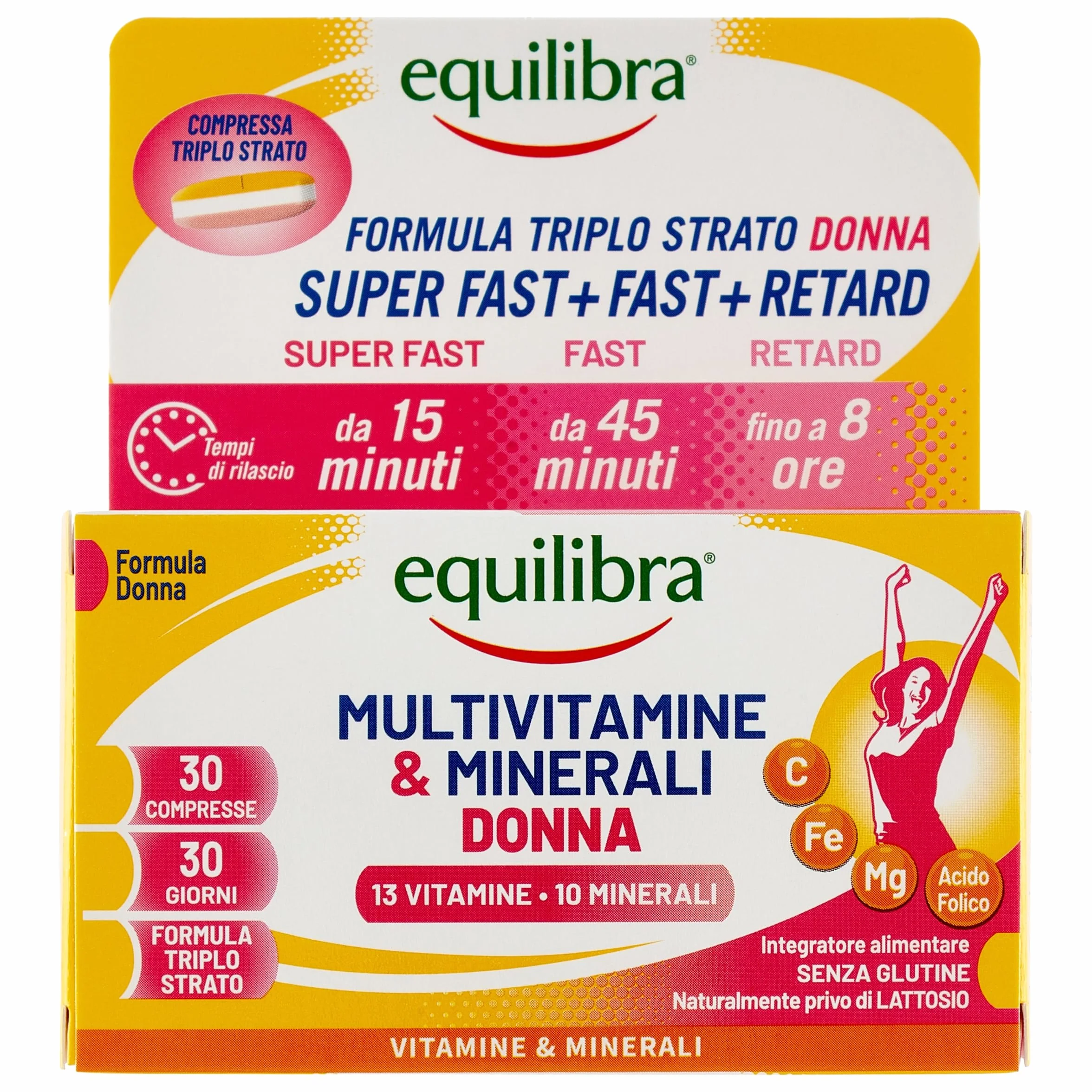 Equilibra Multivitamine & Minerali Donna Integratore Tripla Azione Magnesio Ferro Acido Folico Vitamina C 30 Compresse Rilascio Graduale