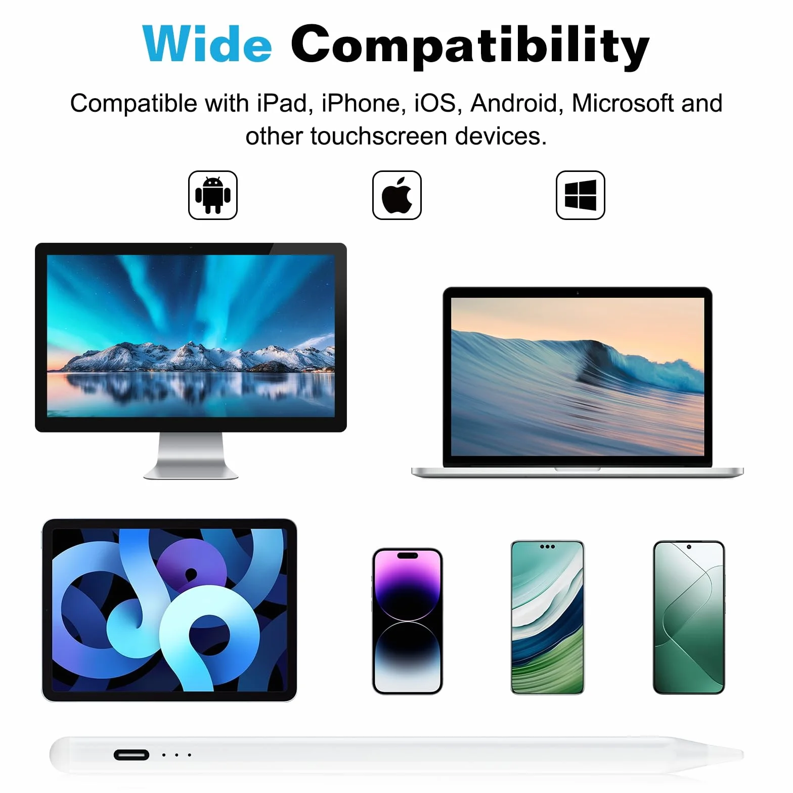 Penna per Tablet, 15 Min Ricarica Rapida USB-C, Pixel da 0,1 mm, Sensibilità All'inclinazione per il Rifiuto del Palmo Della Mano, Penna per iPad 11 A16/10/9/8/7/6, ipad Mini 6/5, Air 3/4/5/