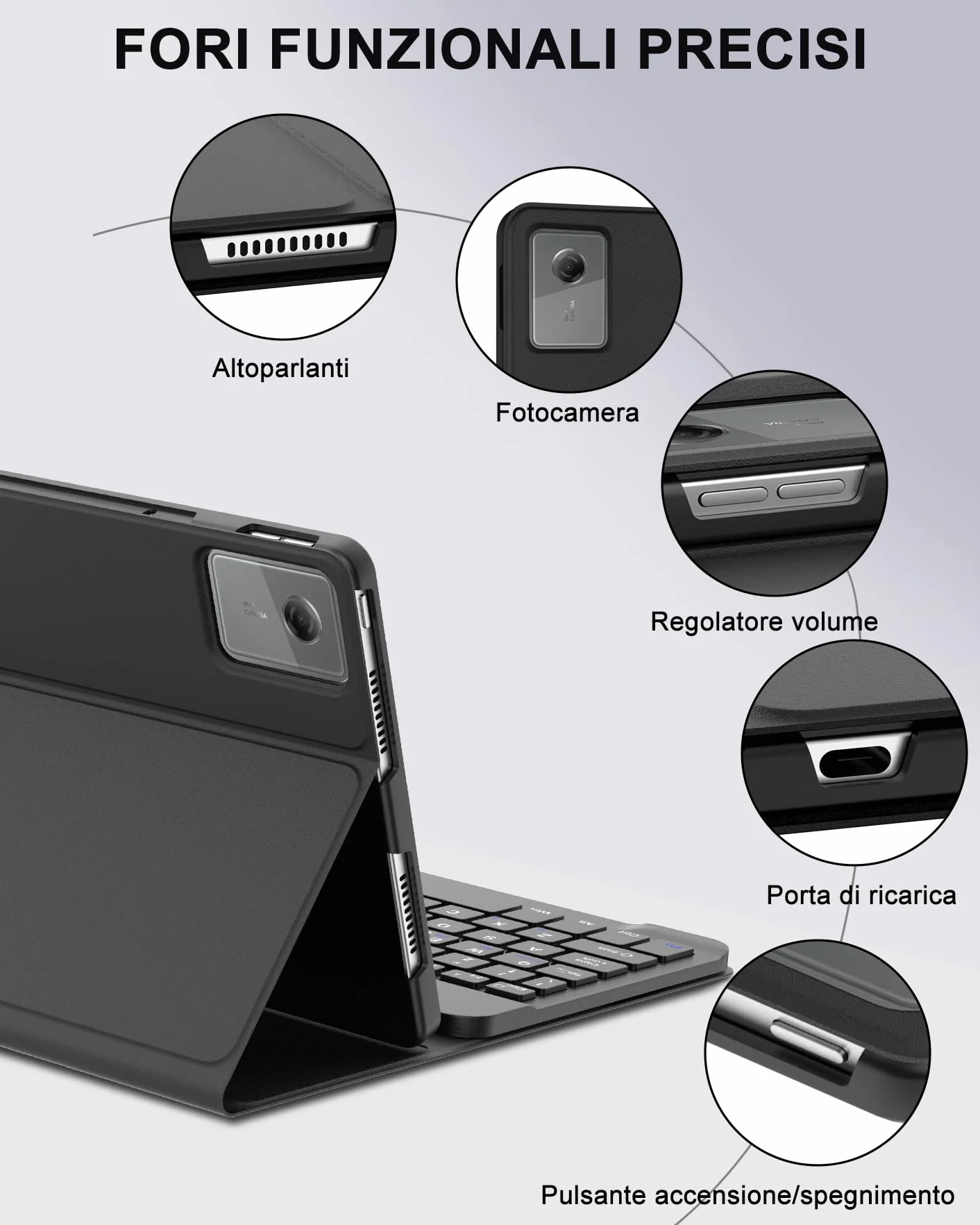 Custodia con Tastiera per Lenovo Idea Tab 11 (2025), Tab M11 (2024) & Motorola Moto Pad (2026), Layout Italiano, Senza Retroilluminazione, Senza Touchpad, Bluetooth 5.0, Nero