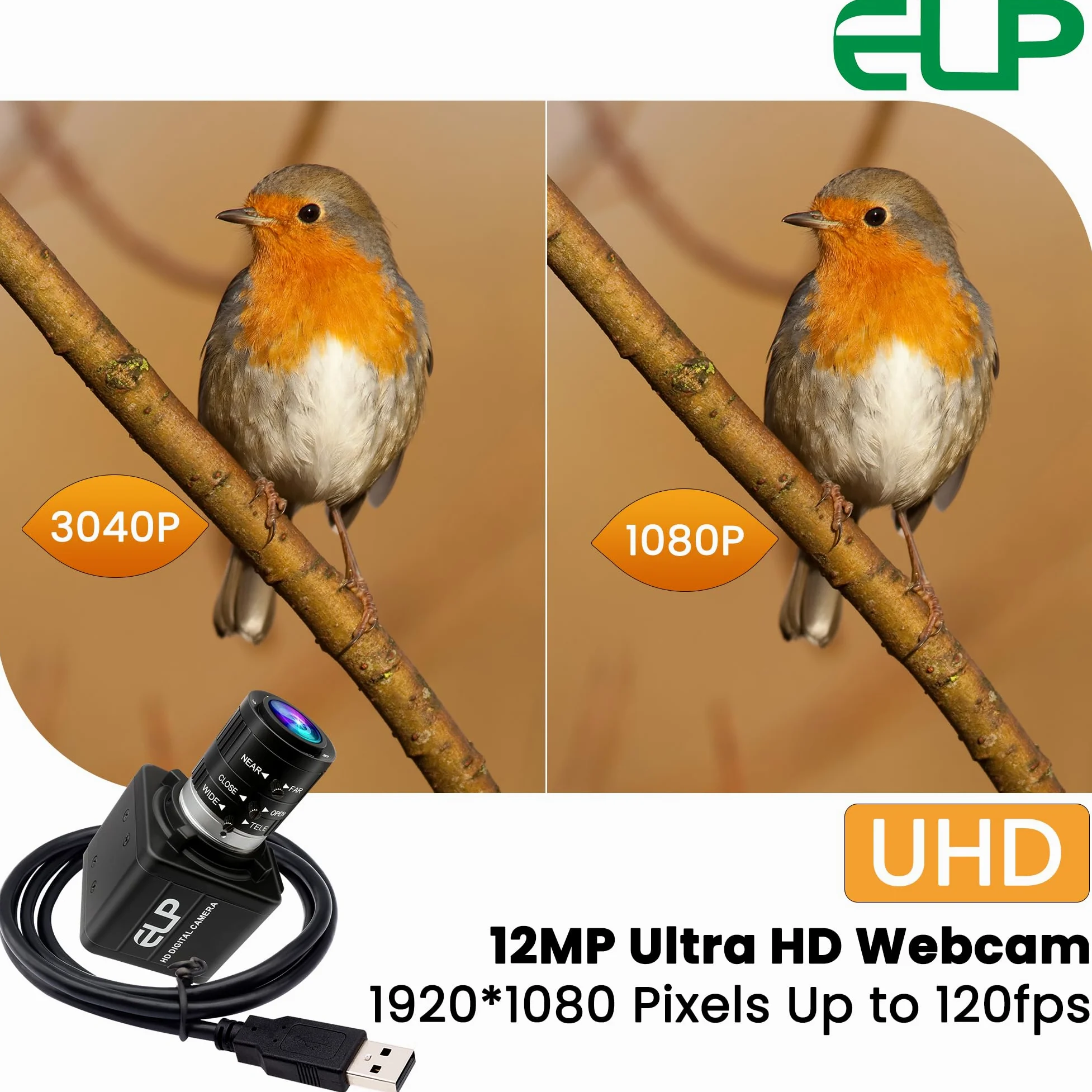 ELP Webcam con zoom manuale da 12 MP USB per computer 1080P 120fps Messa a fuoco variabile Lightburn Camera ad alta velocità 3.6-10mm Zoom 3X USB2.0 PC Cam Varifocal USB Security Webcam per