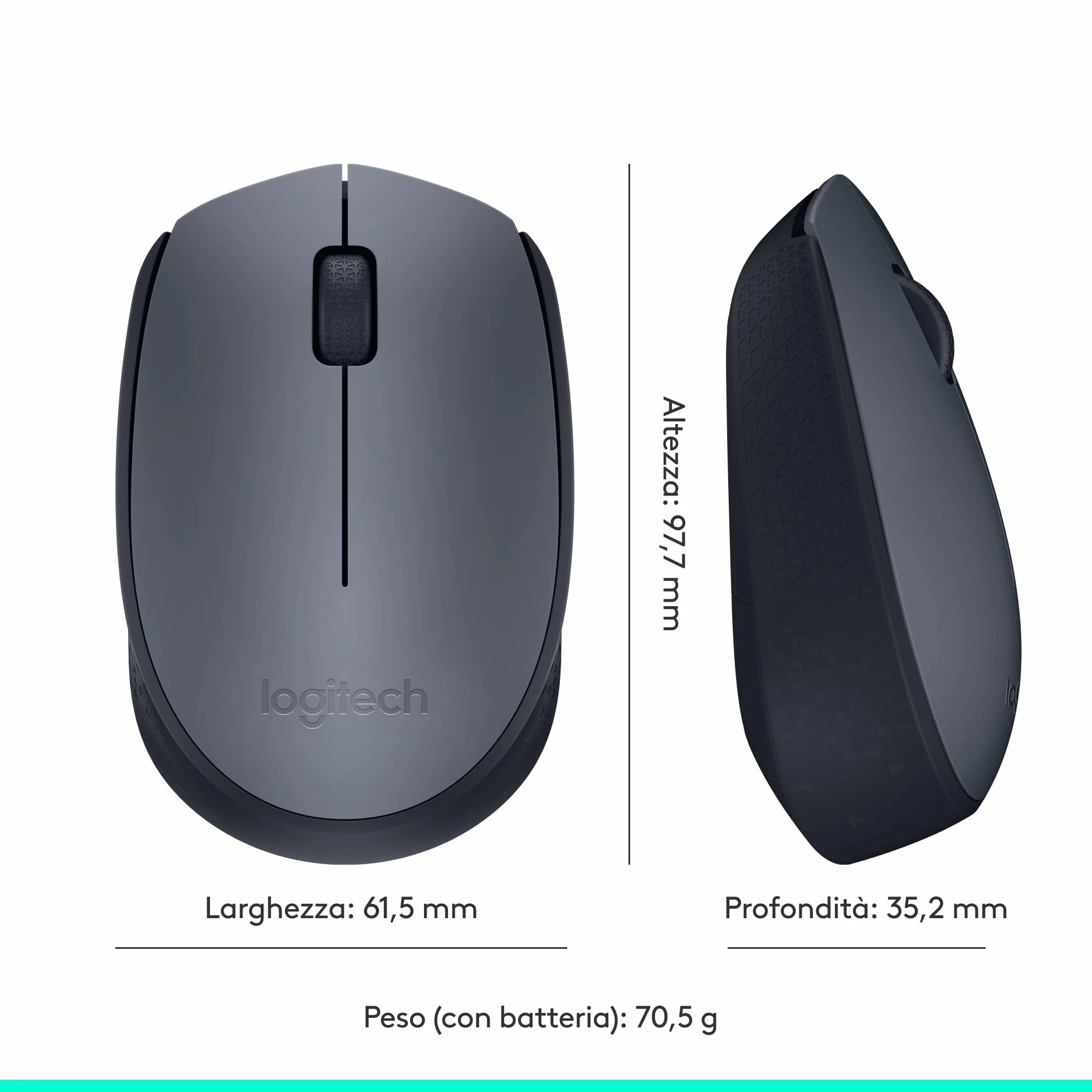 Logitech M170 Mouse Wireless 2.4 GHz Nano USB Ottico Ambidestro Grigio