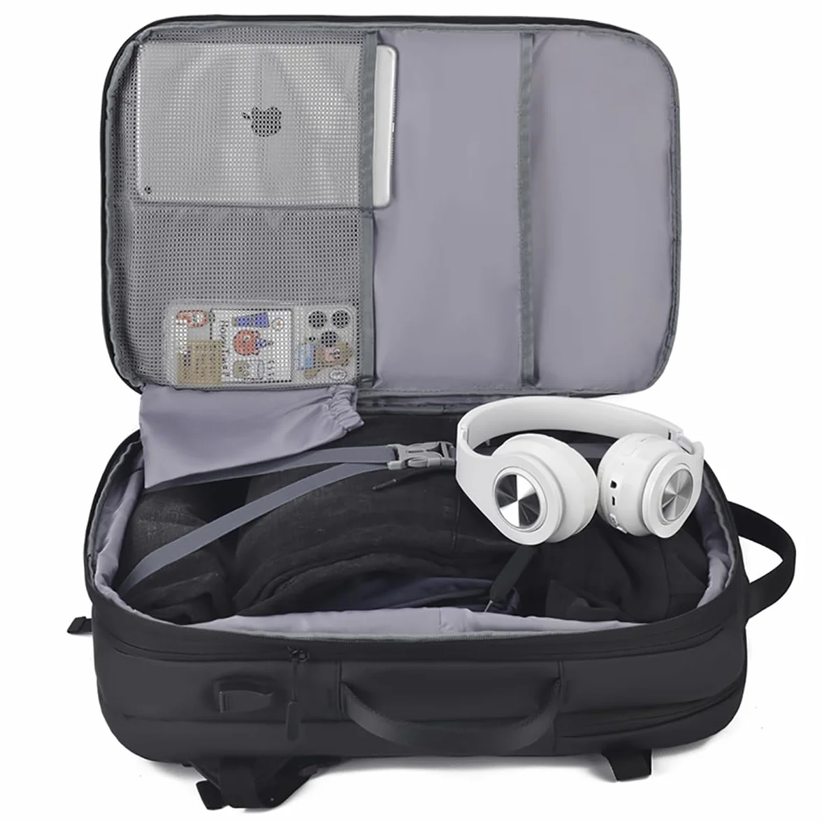 Mixroom - Zaino da Viaggio Estendibile Impermeabile Porta PC Per Uomo Valigia Bagaglio a mano 25x30x49 cm Borsa Grande Custodia Porta Computer Portatile fino ai 16 pollici Con Ricarica USB Nero Z31