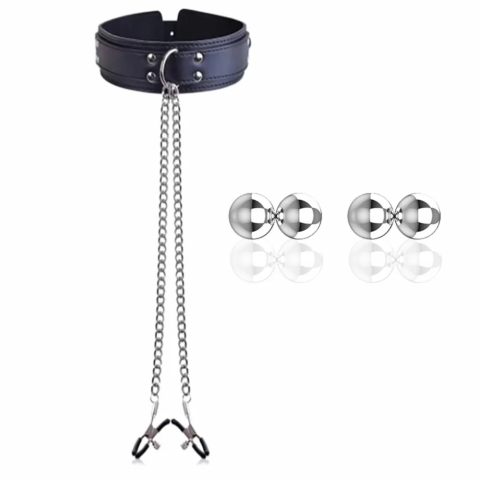 BDSMYEE Collana con morsetti per capezzoli regolabili, catena per seno, 4 morsetti magnetici, set giocattoli stimolazione seno extra forte