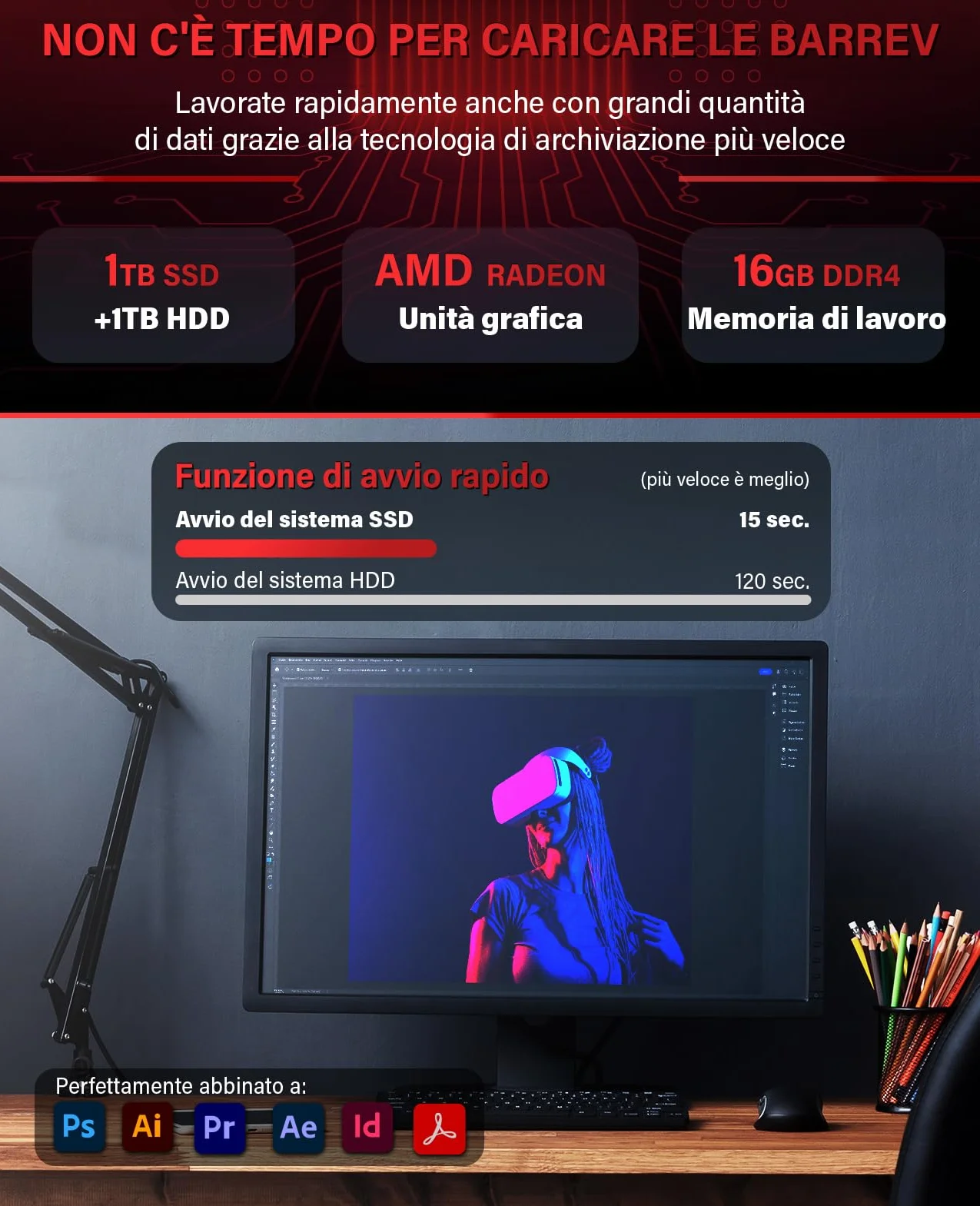 GREED® Ultra V2 PC fisso AMD Ryzen 7 5700G 8 Core - Desktop veloce computer per ufficio e casa con 4,6 GHz, 16 GB RAM/Memoria - Disco SSD da 1 TB + HDD da 1 TB - DVD+RW - USB3.1 - Wi-Fi, incl. W11 Pro