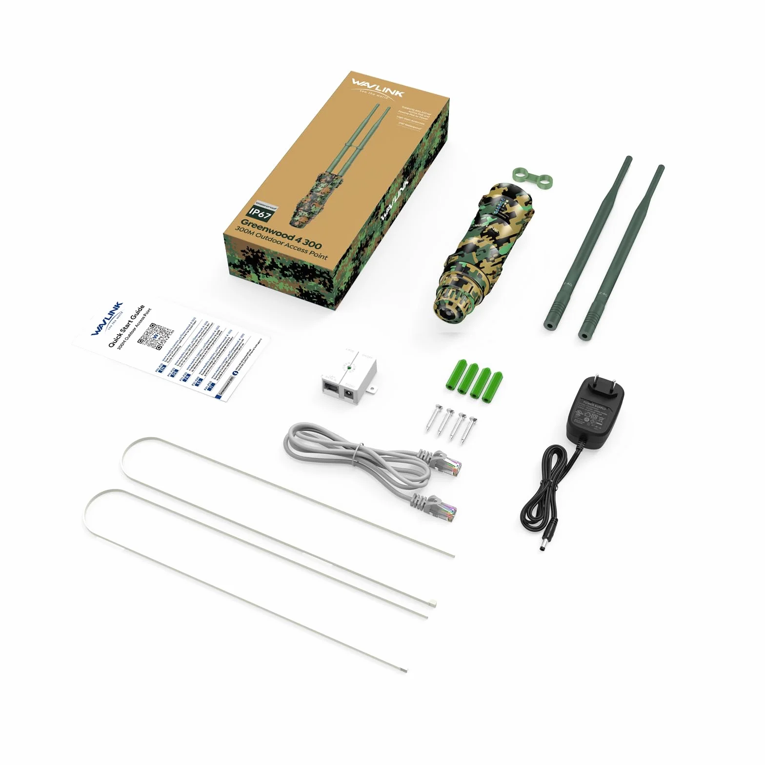 Wavlink N300 Ripetitore WiFi Esterno Potente Antenna Lunga Distanza Cammuffamento - Amplificatore Outdoor PoE Range Extender Access Point - Ideale per Grandi Spazi Remoti