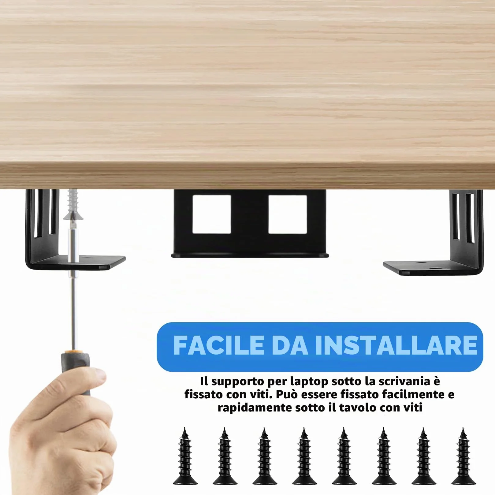 3 Pz Supporto per Laptop Sotto la Scrivania, Supporto sotto Scrivania/da Parete per Computer Portatile, Supporti Sotto la Scrivania per Tablet Tastiera Dispositivi con Spessore < 3,5 cm (Nero)
